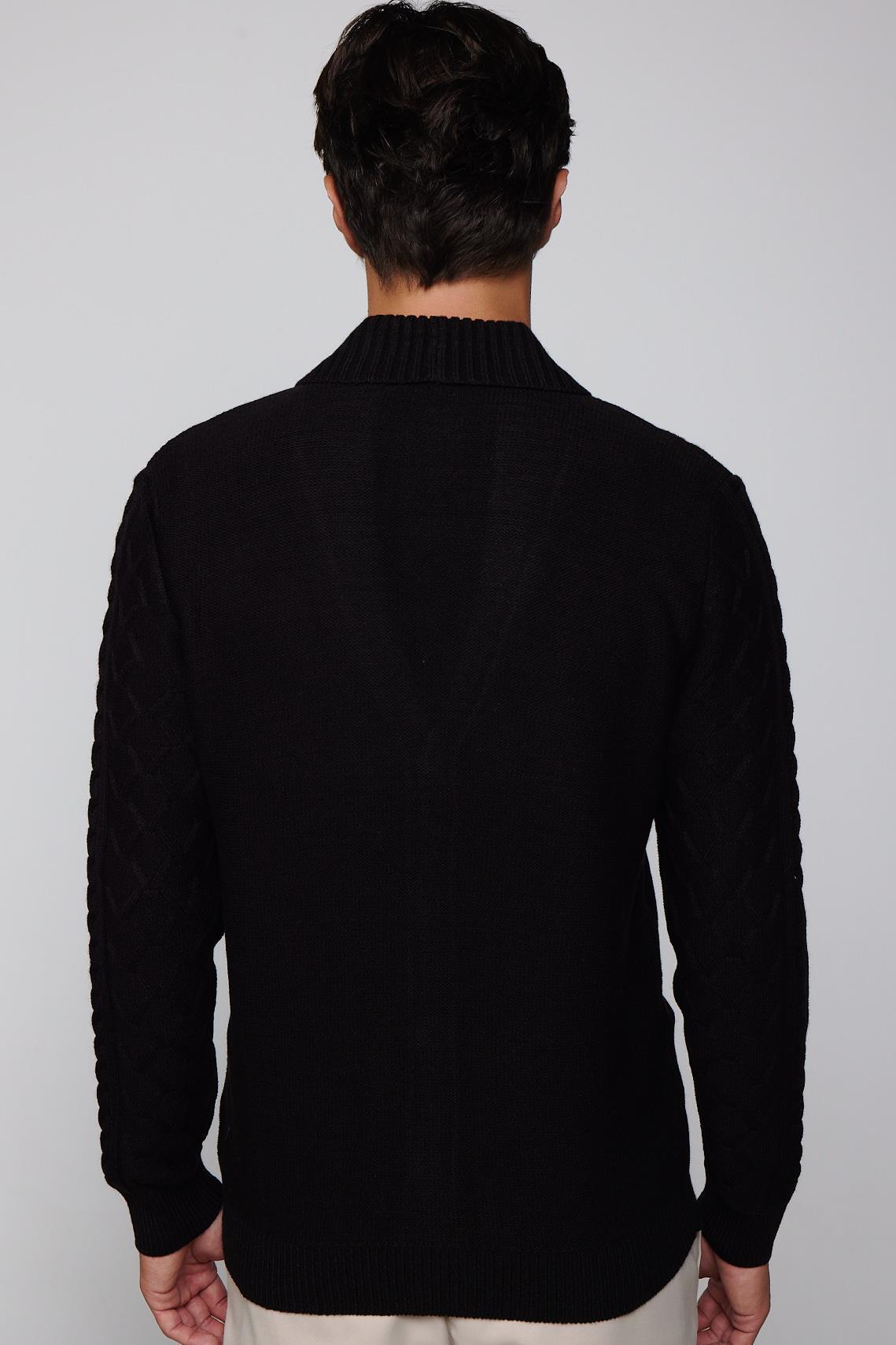 TUDORS Slim Fit Dar Kesim Desenli Yumuşak Dokulu Düğmeli Siyah Erkek Hırka görsel 5