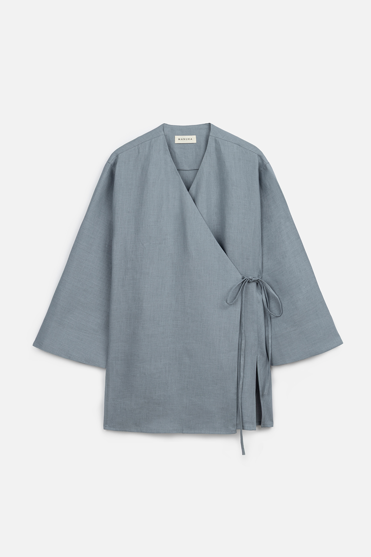 Manuka Keten Kruvaze Kapama Kimono Mavi görsel 2