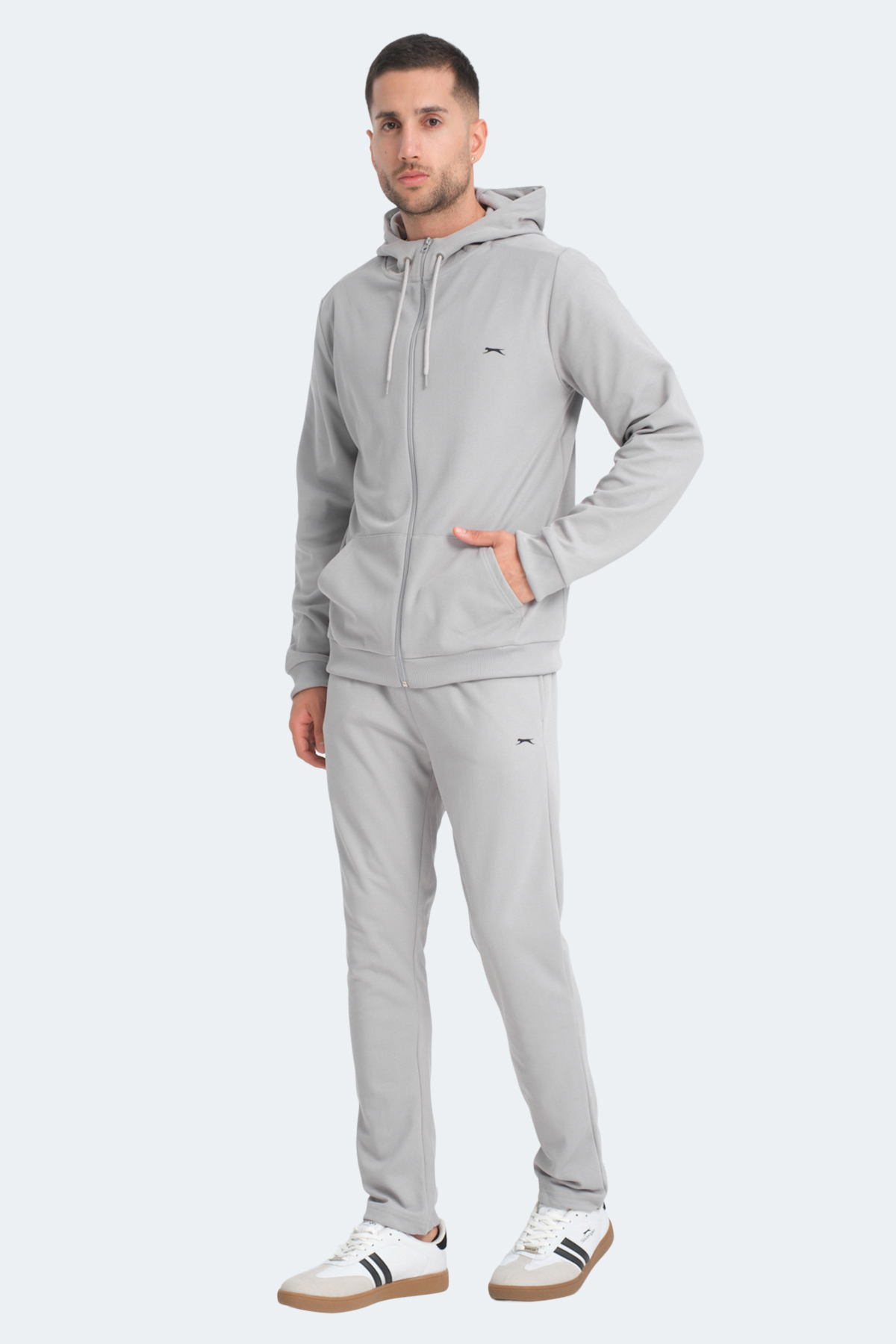 SLAZENGER RICH Erkek Fermuarlı Kapüşonlu Cepli Gri Eşofman Takımı