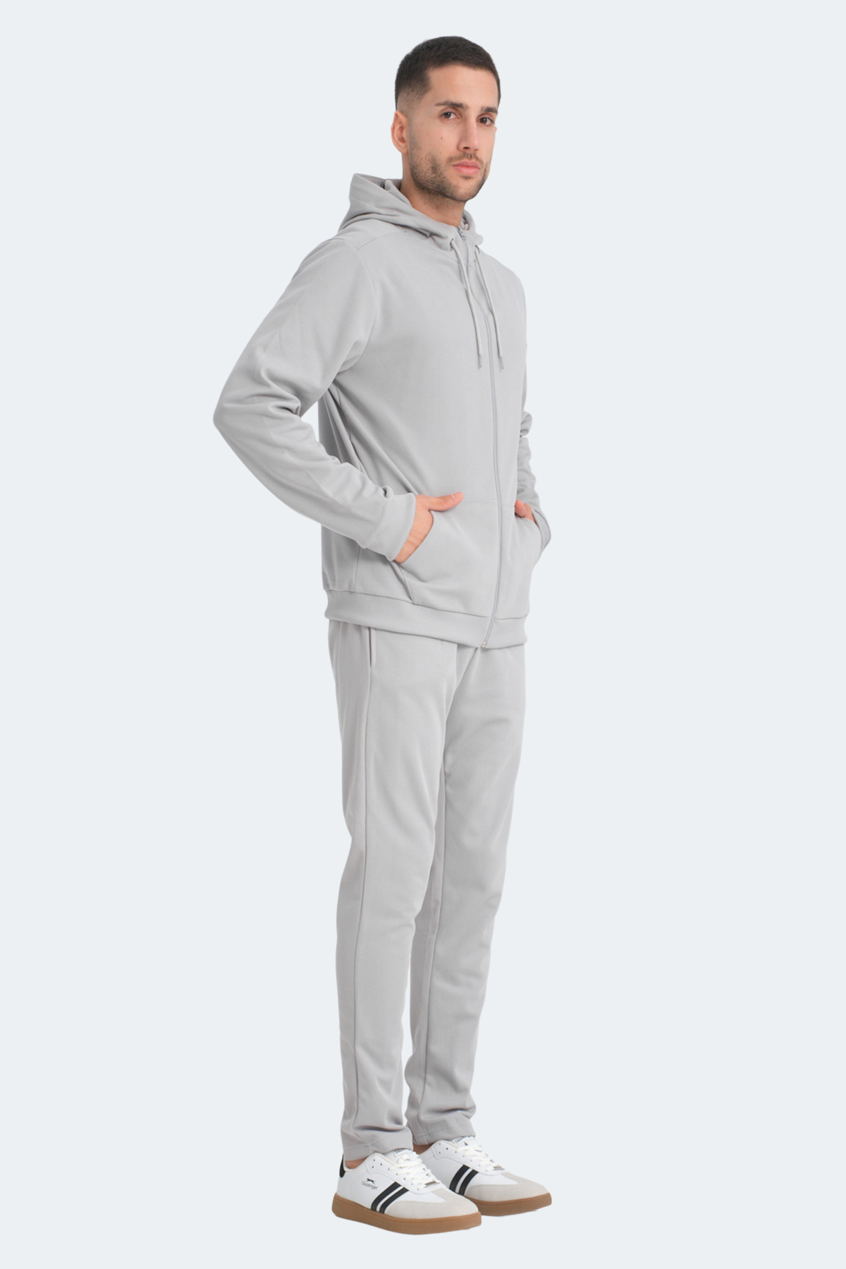 SLAZENGER RICH Erkek Fermuarlı Kapüşonlu Cepli Gri Eşofman Takımı görsel 3