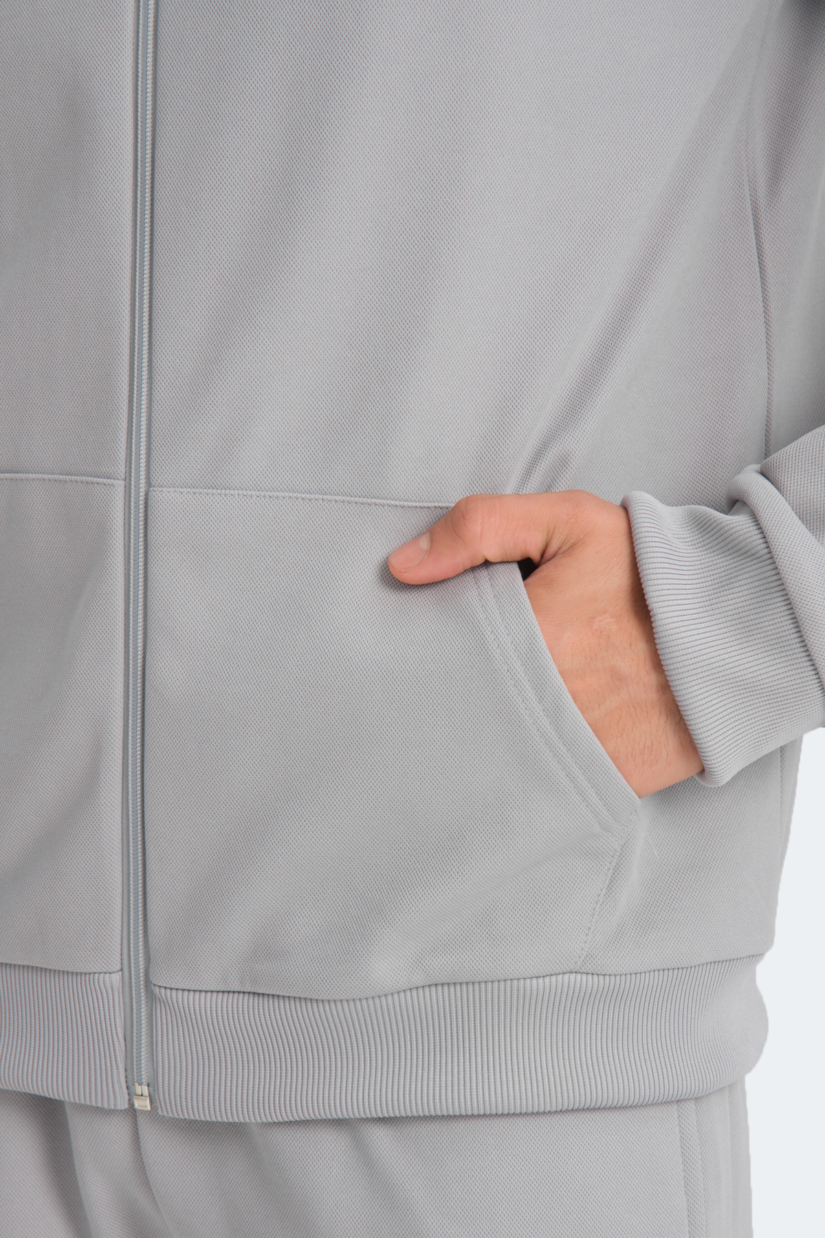 SLAZENGER RICH Erkek Fermuarlı Kapüşonlu Cepli Gri Eşofman Takımı görsel 5