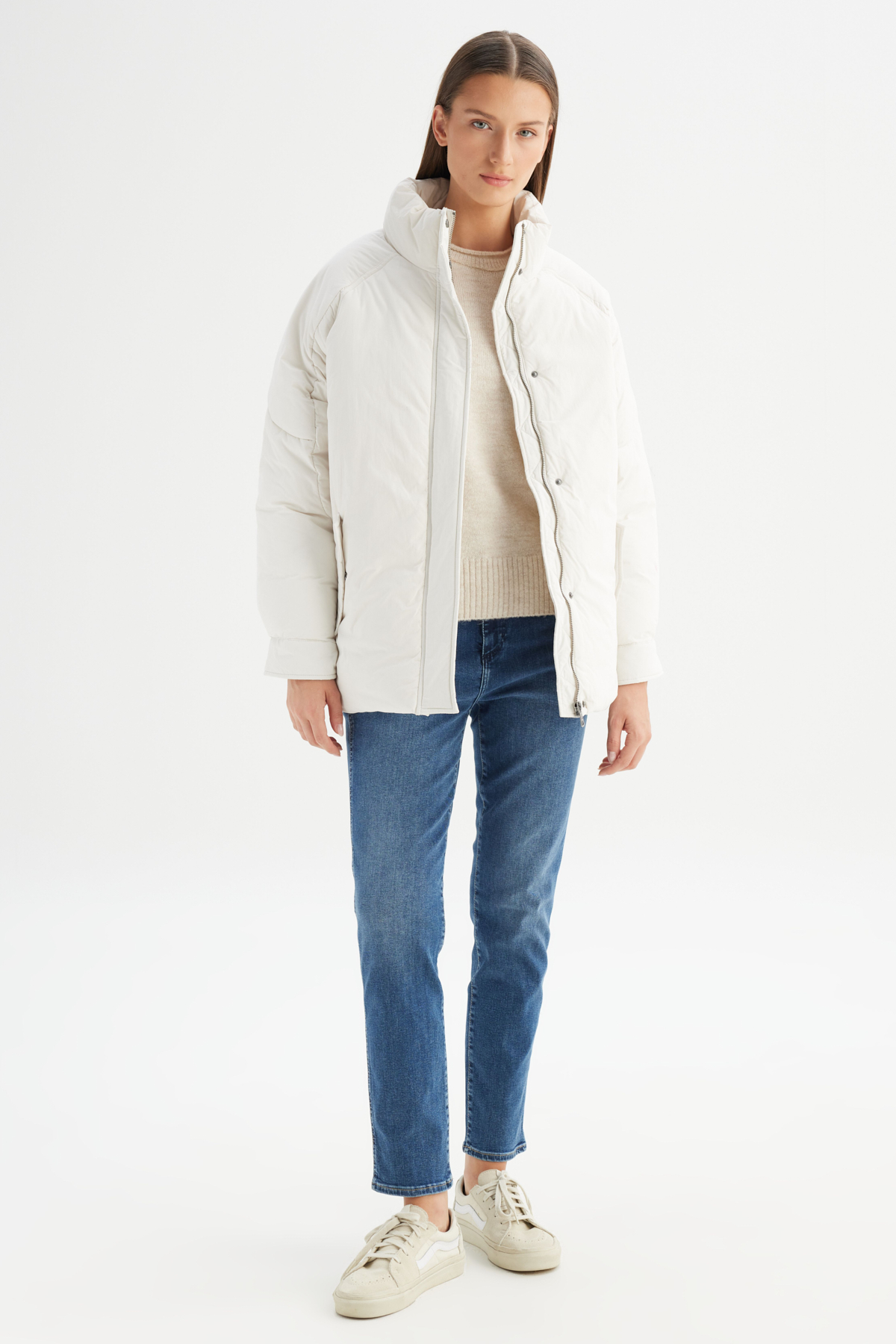Wrangler Relaxed Fit Dik Yaka Kapitone Detaylı Ekru İnce Mont görsel 2