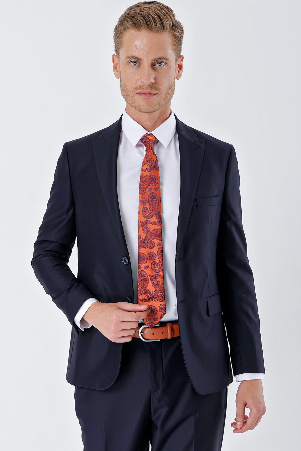 İMZA Lacivert Gabardin Kırlangıç Yaka 6 Drop Slim Fit Dar Kesim Basic Takım Elbise 1001240011 görsel 3