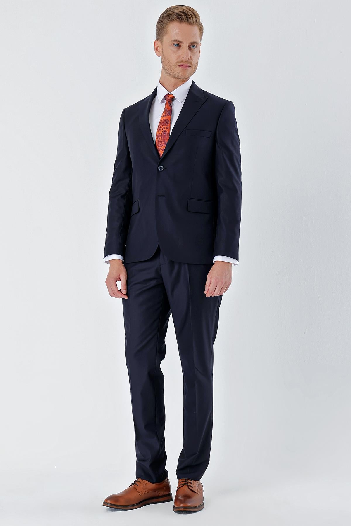 İMZA Lacivert Gabardin Kırlangıç Yaka 6 Drop Slim Fit Dar Kesim Basic Takım Elbise 1001240011 görsel 4
