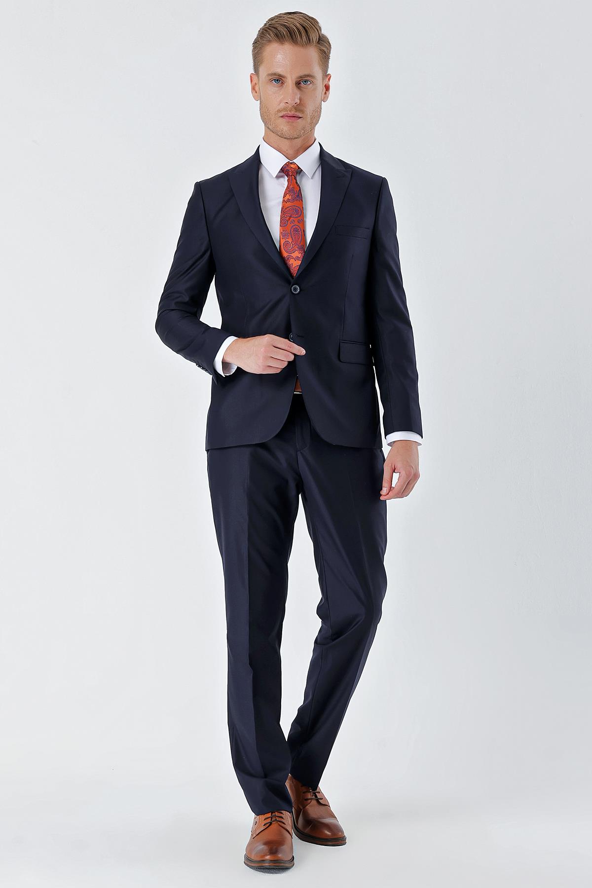 İMZA Lacivert Gabardin Kırlangıç Yaka 6 Drop Slim Fit Dar Kesim Basic Takım Elbise 1001240011 görsel 5