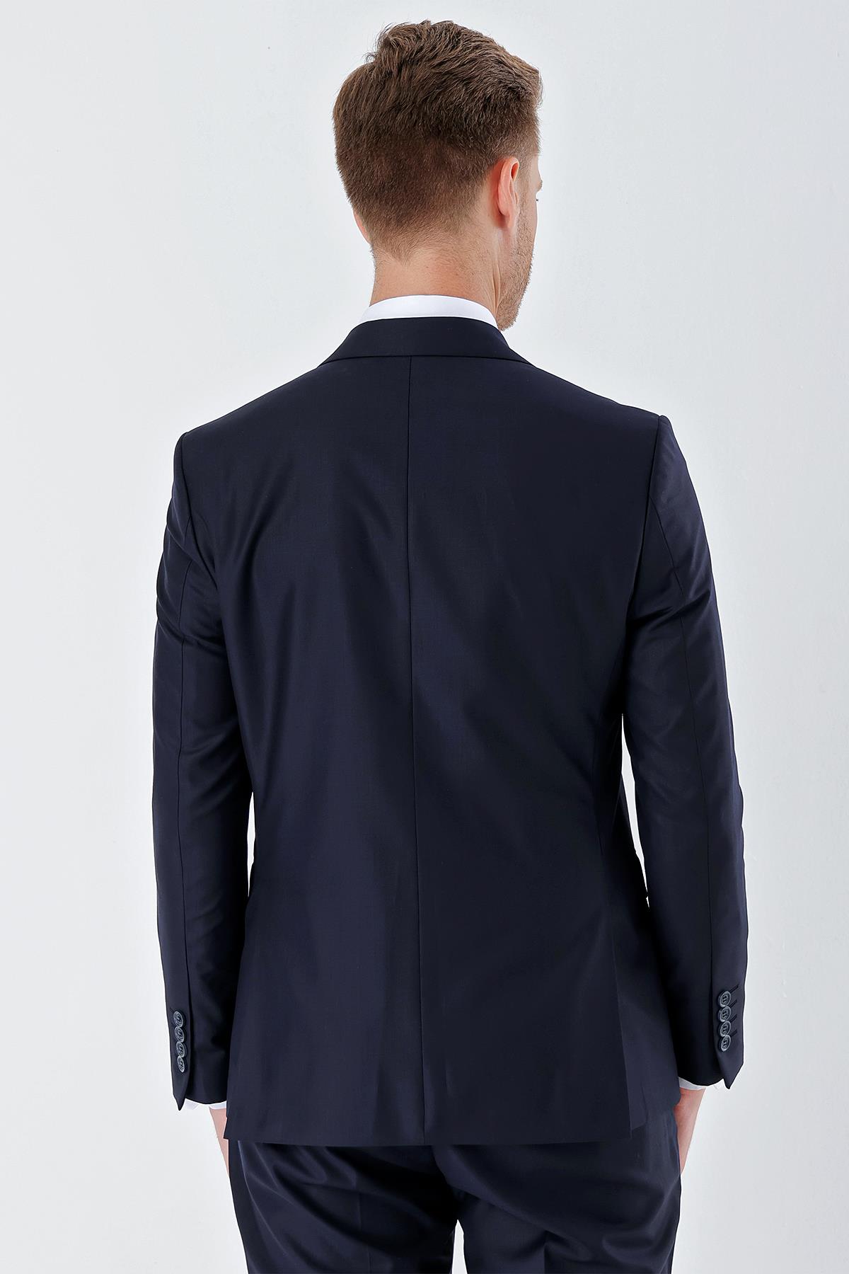 İMZA Lacivert Gabardin Kırlangıç Yaka 6 Drop Slim Fit Dar Kesim Basic Takım Elbise 1001240011 görsel 7