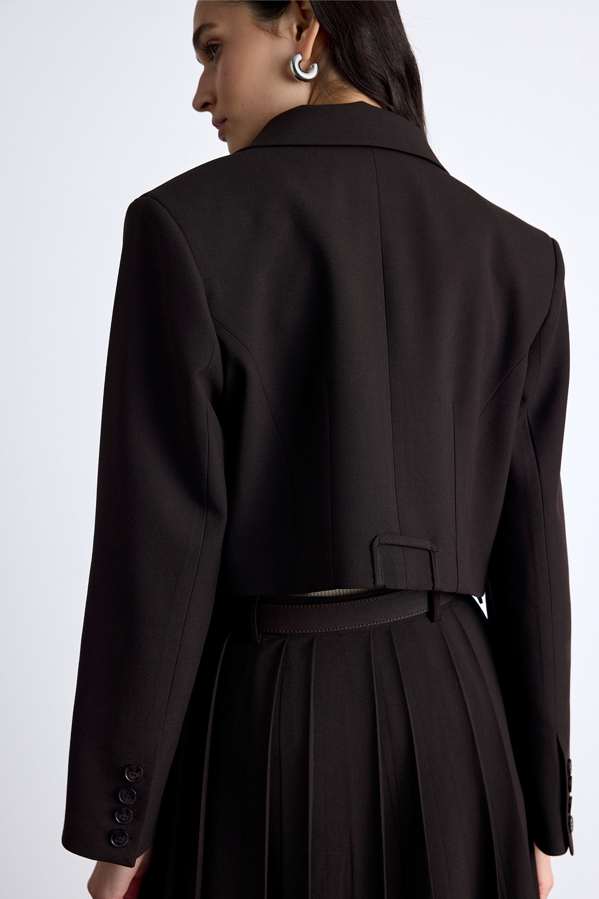 Manuka Klasik Kesim Crop Blazer Ceket Acı Kahve görsel 5