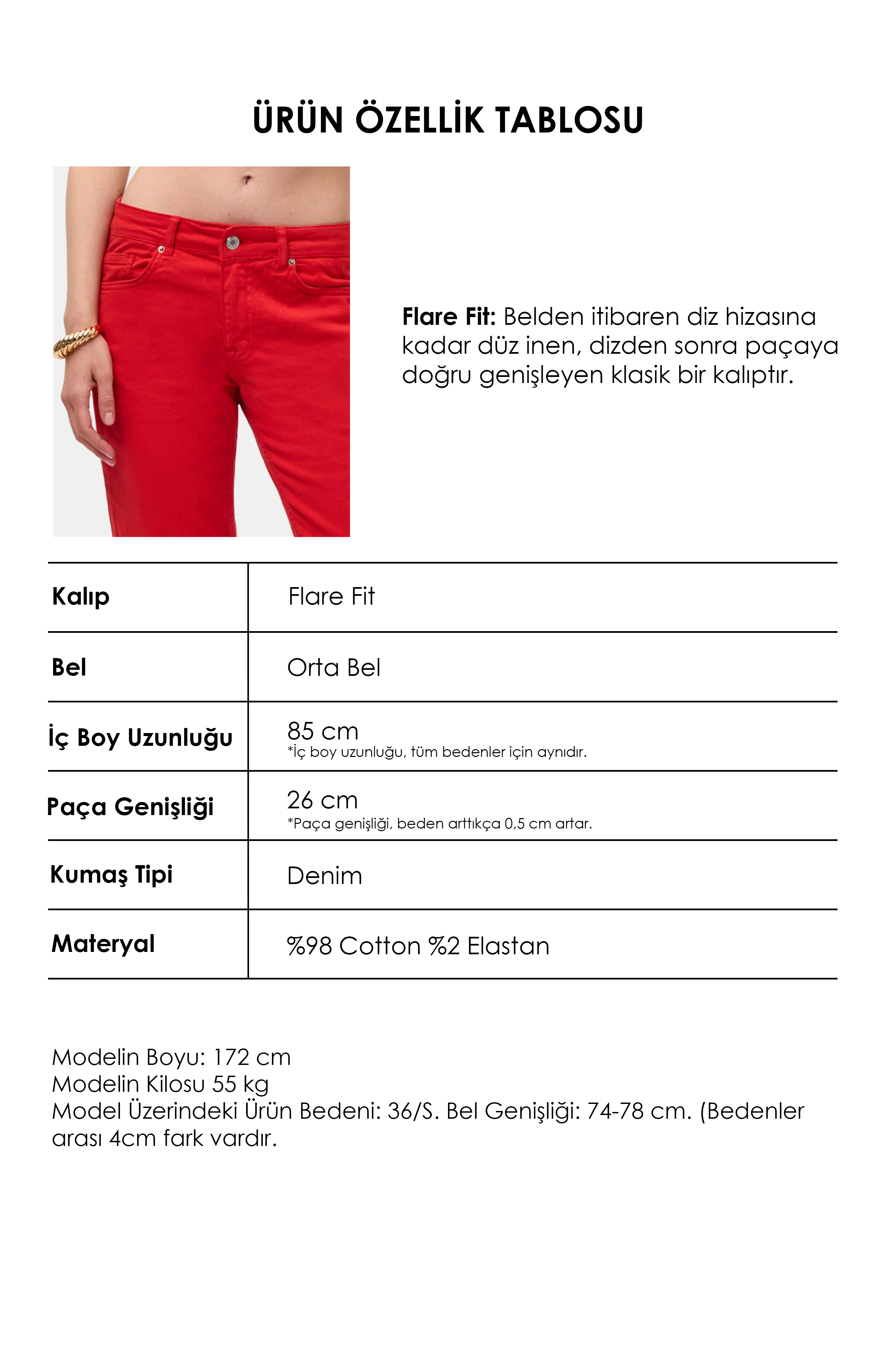 It's Basic Kadın Kırmızı 6s6-19 Mid Rise Flare Fit Denim Jean görsel 3