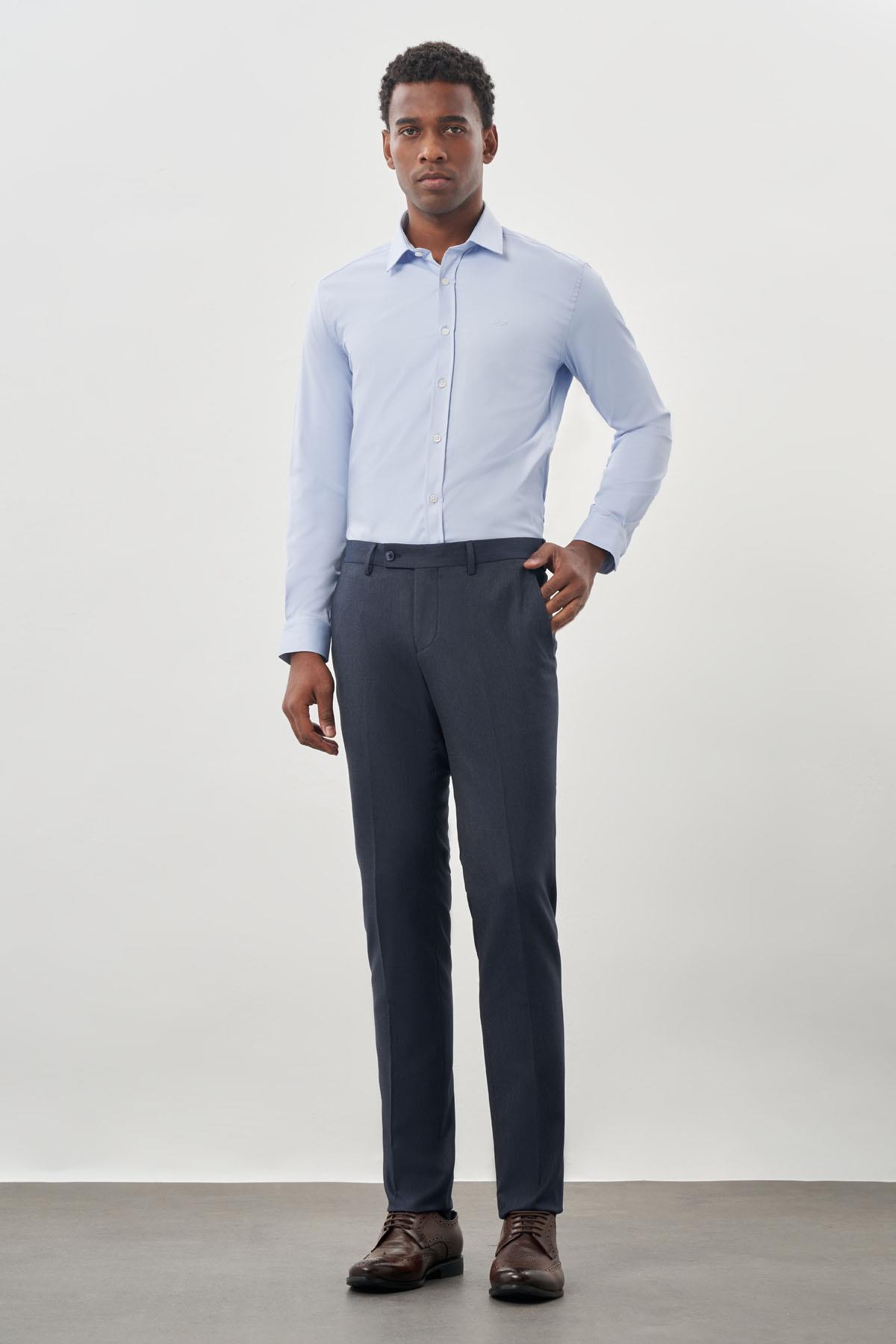 İMZA Lacivert Düz Gabardin Esnek Yan Cep Slim Fit Classic Erkek Pantolon 1003245209_202 görsel 2