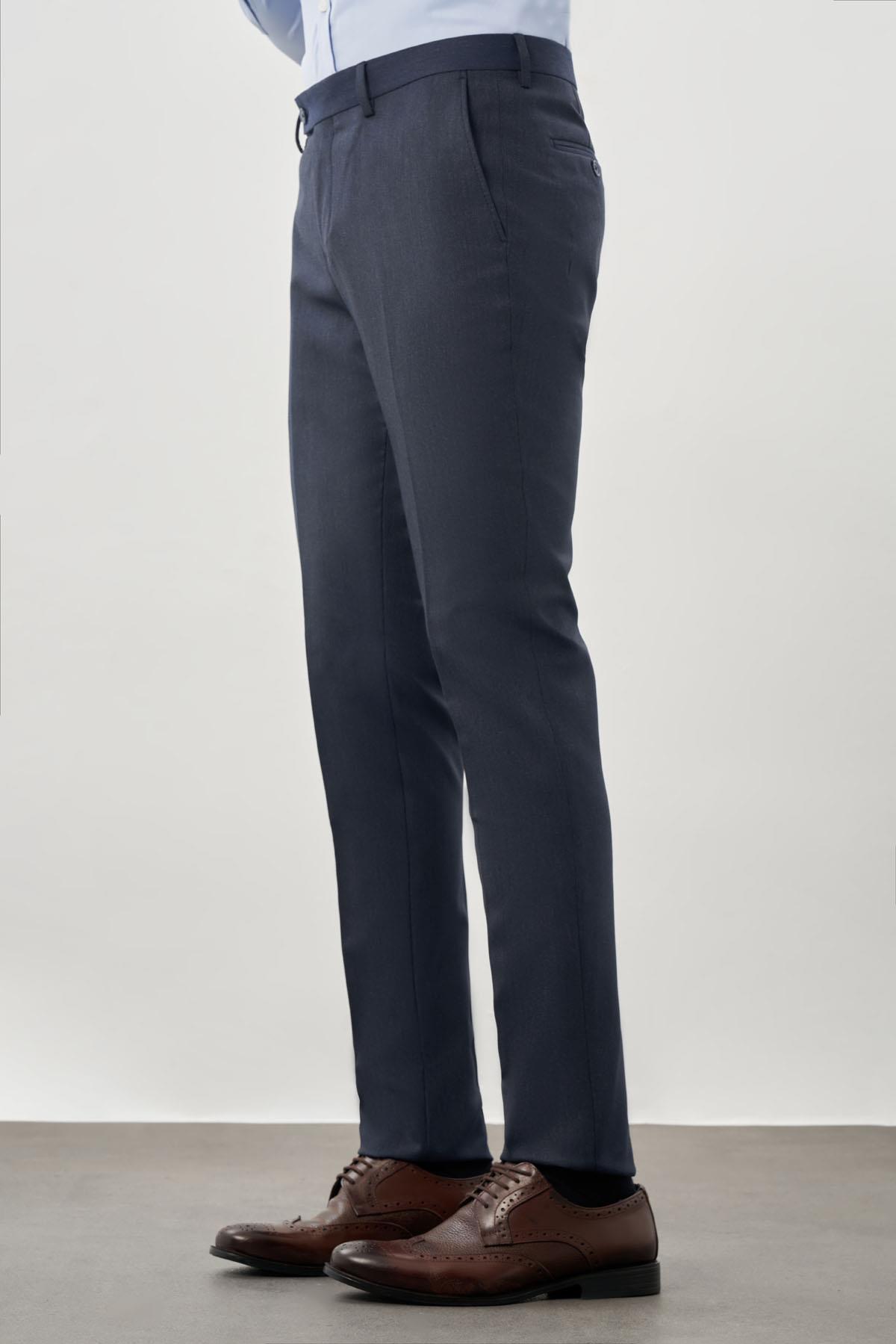 İMZA Lacivert Düz Gabardin Esnek Yan Cep Slim Fit Classic Erkek Pantolon 1003245209_202 görsel 3
