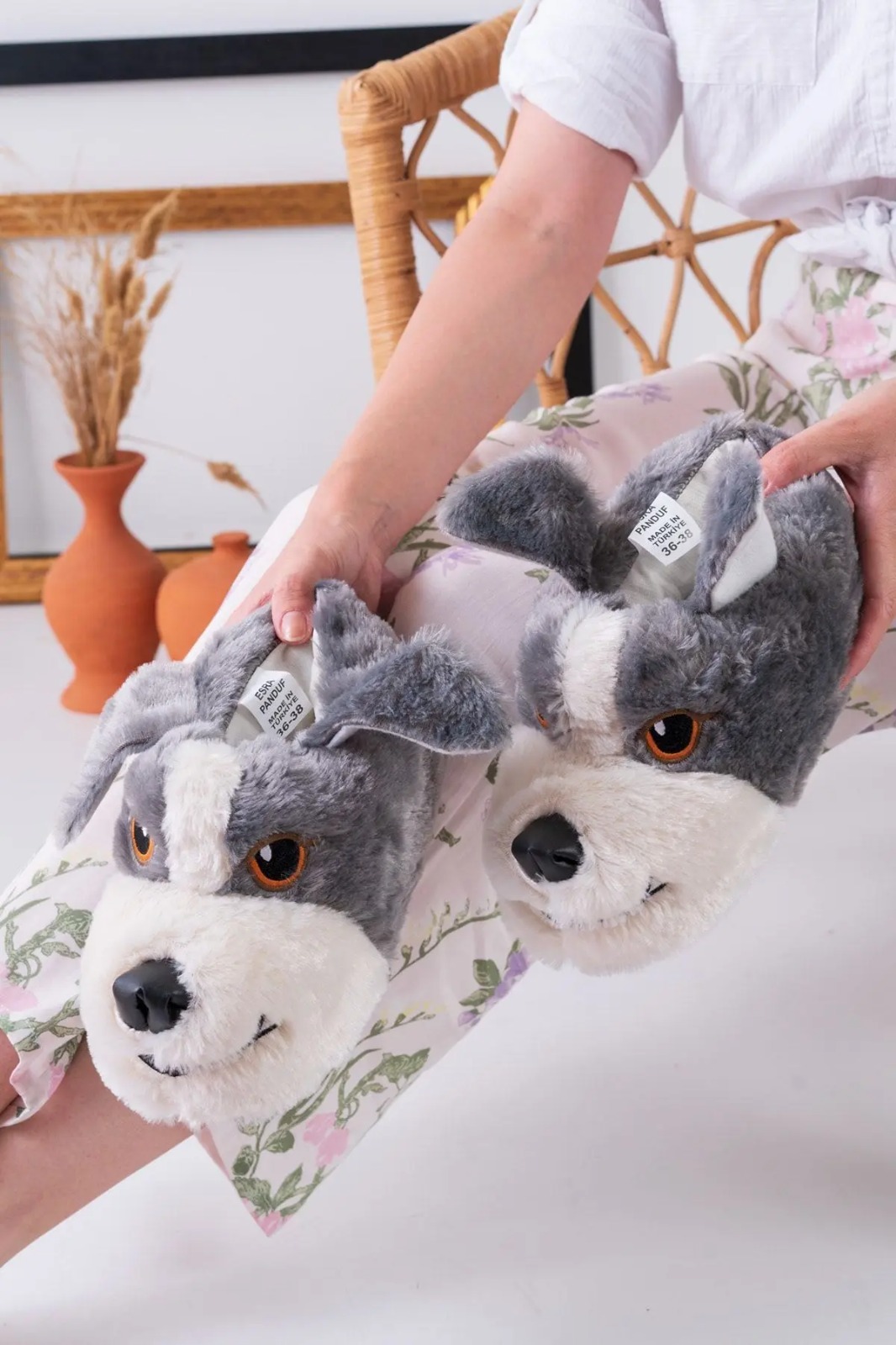 Slipcat Köpek Figürlü Pudra Pelüş Panduf Ev Pandufu
