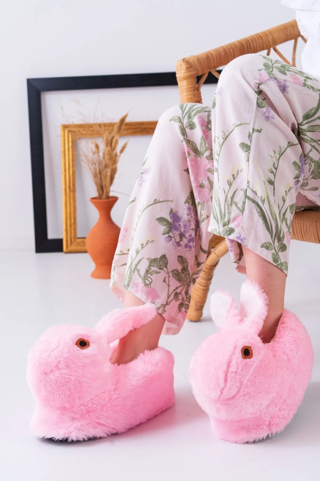 Slipcat Tavşan Figürlü Gri Pelüş Panduf Ev Pandufu Unisex