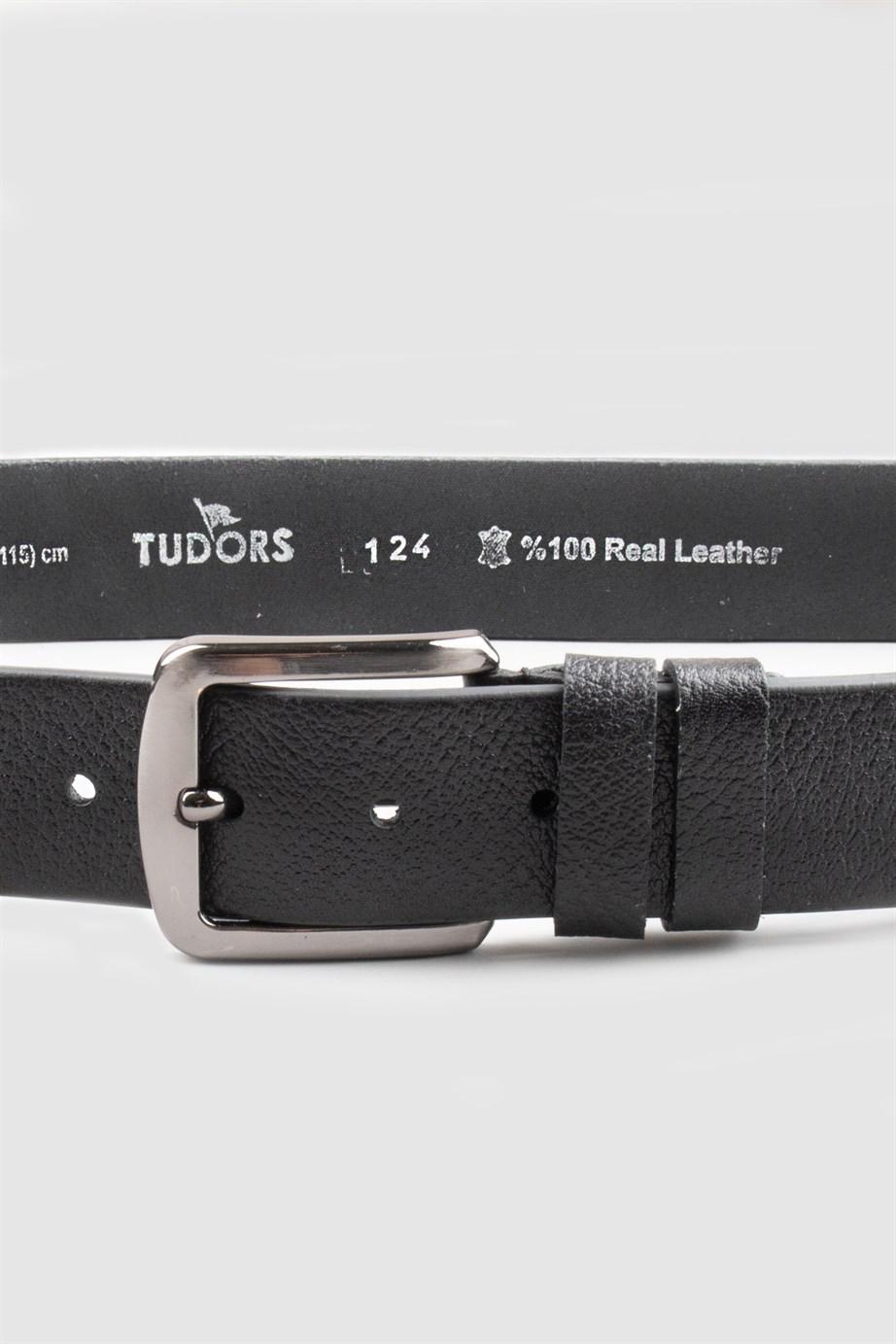 TUDORS Erkek %100 Hakiki Deri 4 Cm Spor Siyah Kemer görsel 2