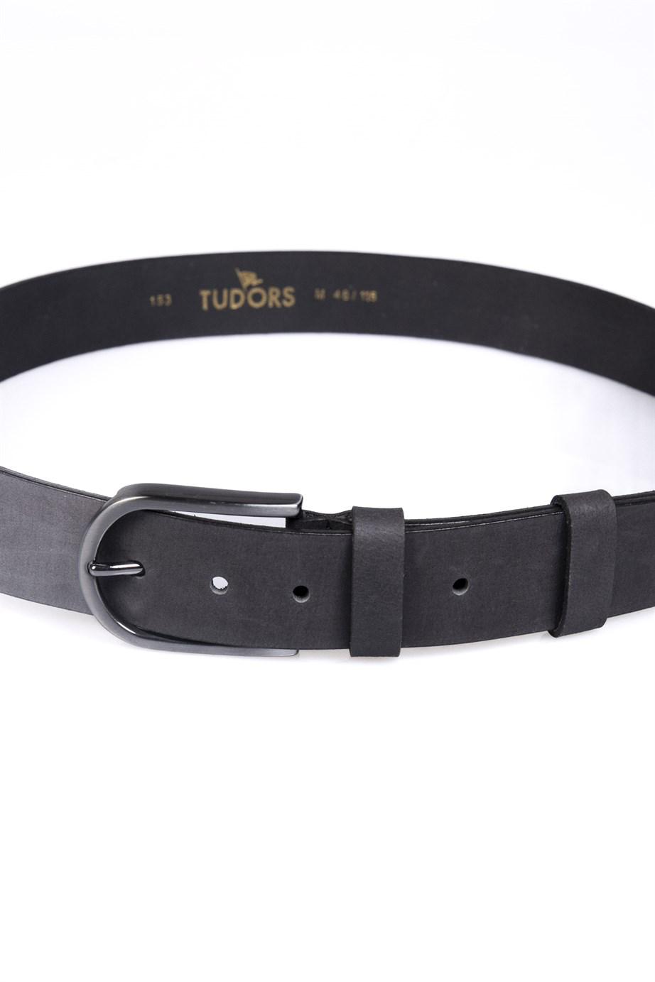 TUDORS Erkek %100 Hakiki Deri 4 Cm Spor Siyah Kemer görsel 2
