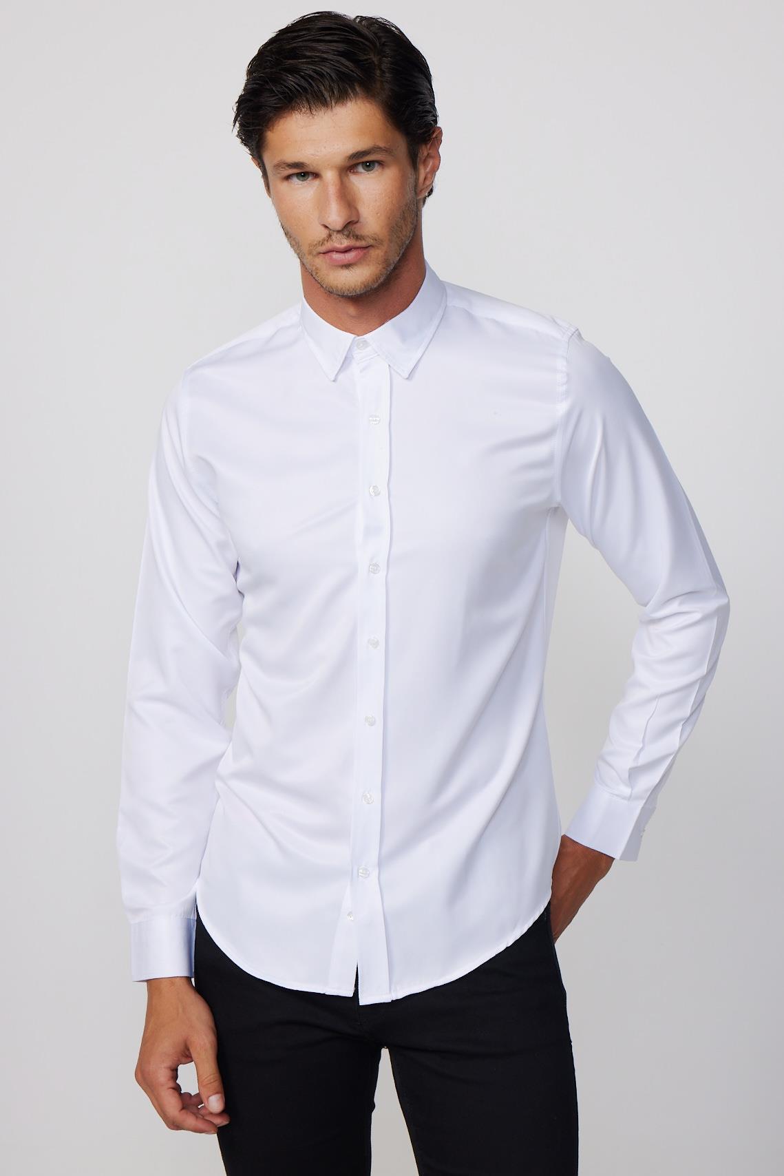 TUDORS Slim Fit Kolay Ütülenen Kravatlık Erkek Gömlek