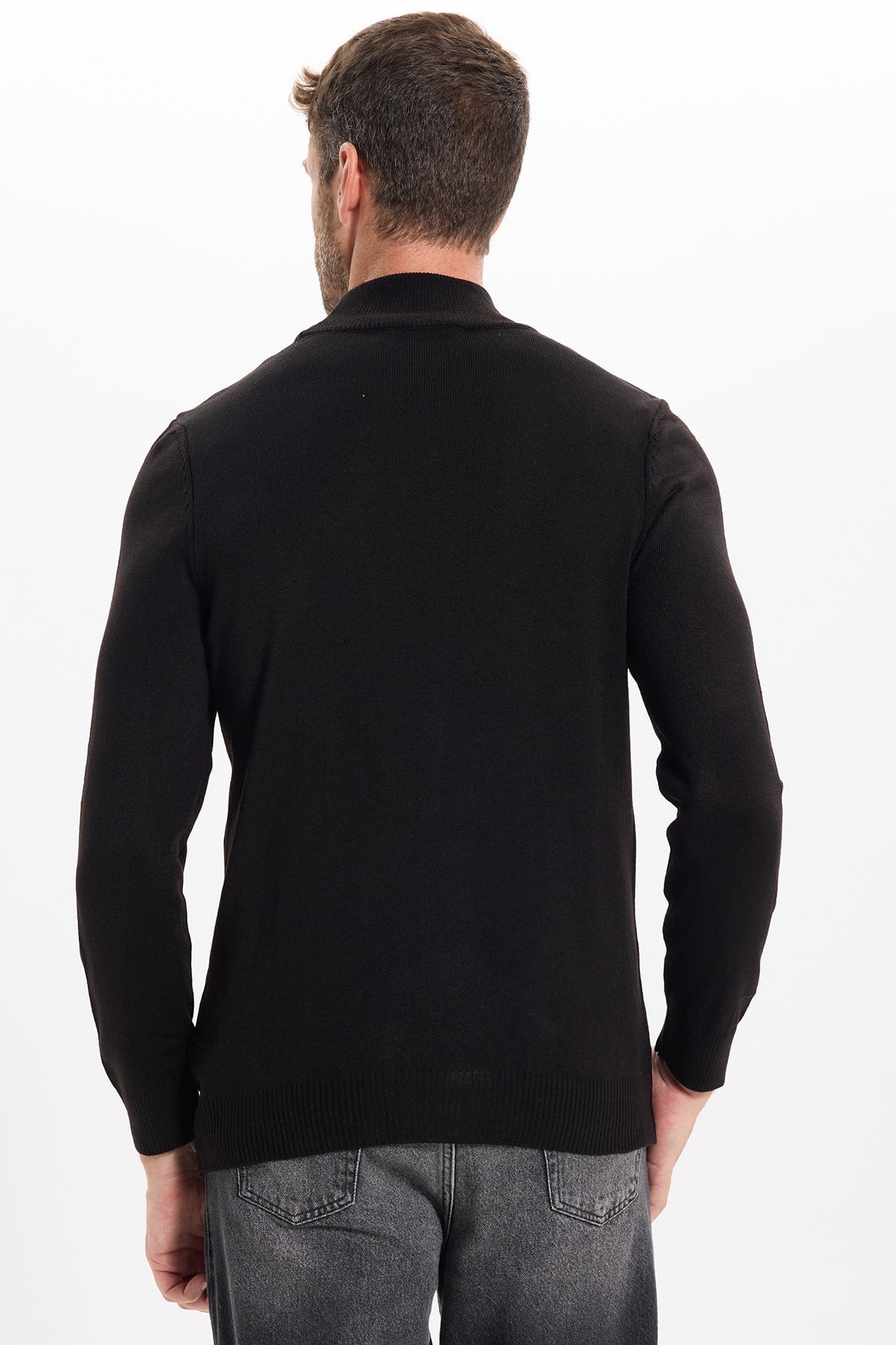TUDORS Erkek Slim Fit Dar Kesim Yumuşak Dokulu Tüylenmeyen Siyah Yarım Balıkçı Yaka Triko Kazak görsel 8
