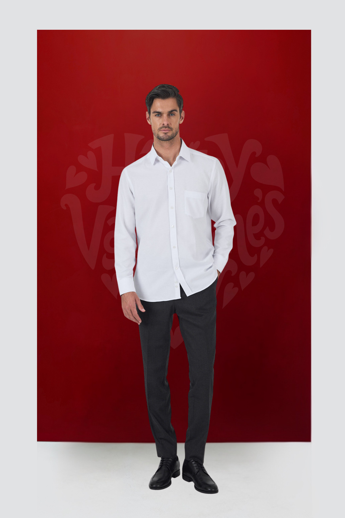 İMZA Uzun Kol Desenli Armürlü Sert Yaka Cepli Pamuklu Classic Comfort Fit Büyük Beden Gömlek 1004250187