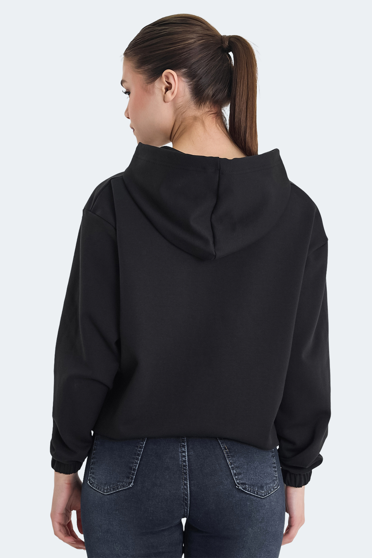SLAZENGER KIMBERLEY IN Kadın Fermuarlı Kapüşonlu Cepli Siyah Sweatshırt görsel 2