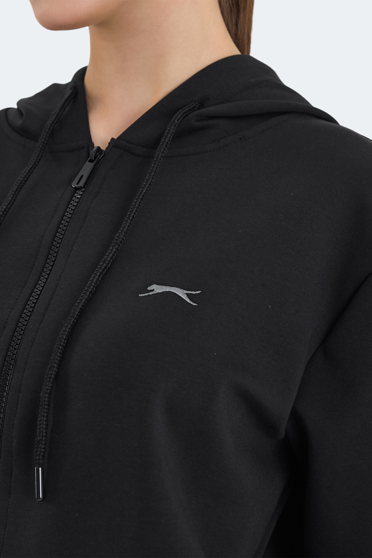 SLAZENGER KIMBERLEY IN Kadın Fermuarlı Kapüşonlu Cepli Siyah Sweatshırt görsel 6