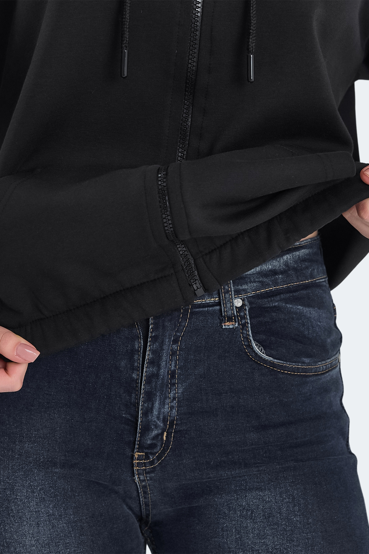 SLAZENGER KIMBERLEY IN Kadın Fermuarlı Kapüşonlu Cepli Siyah Sweatshırt görsel 7