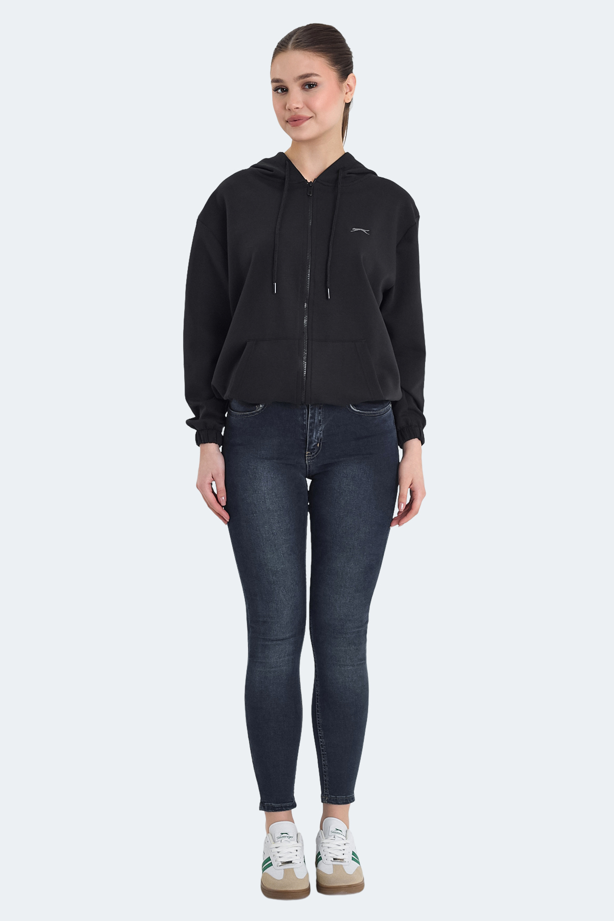 SLAZENGER KIMBERLEY IN Kadın Fermuarlı Kapüşonlu Cepli Siyah Sweatshırt görsel 8