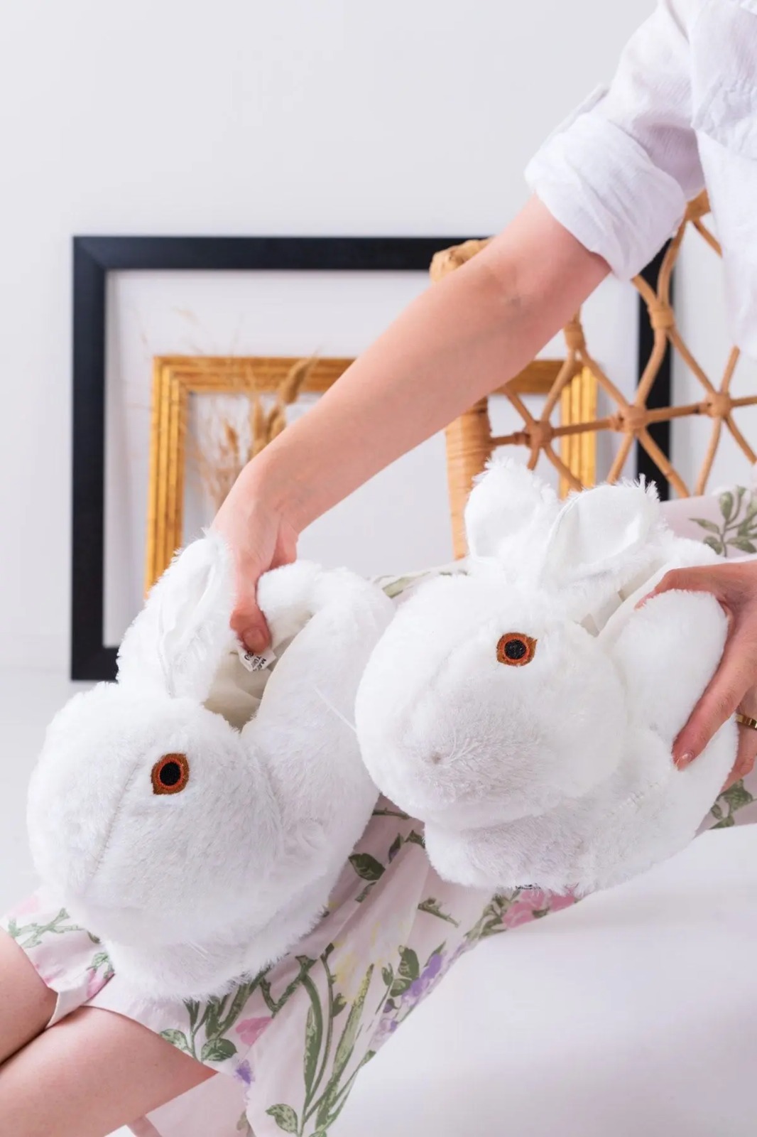 Slipcat Tavşan Figürlü Gri Pelüş Panduf Ev Pandufu Unisex