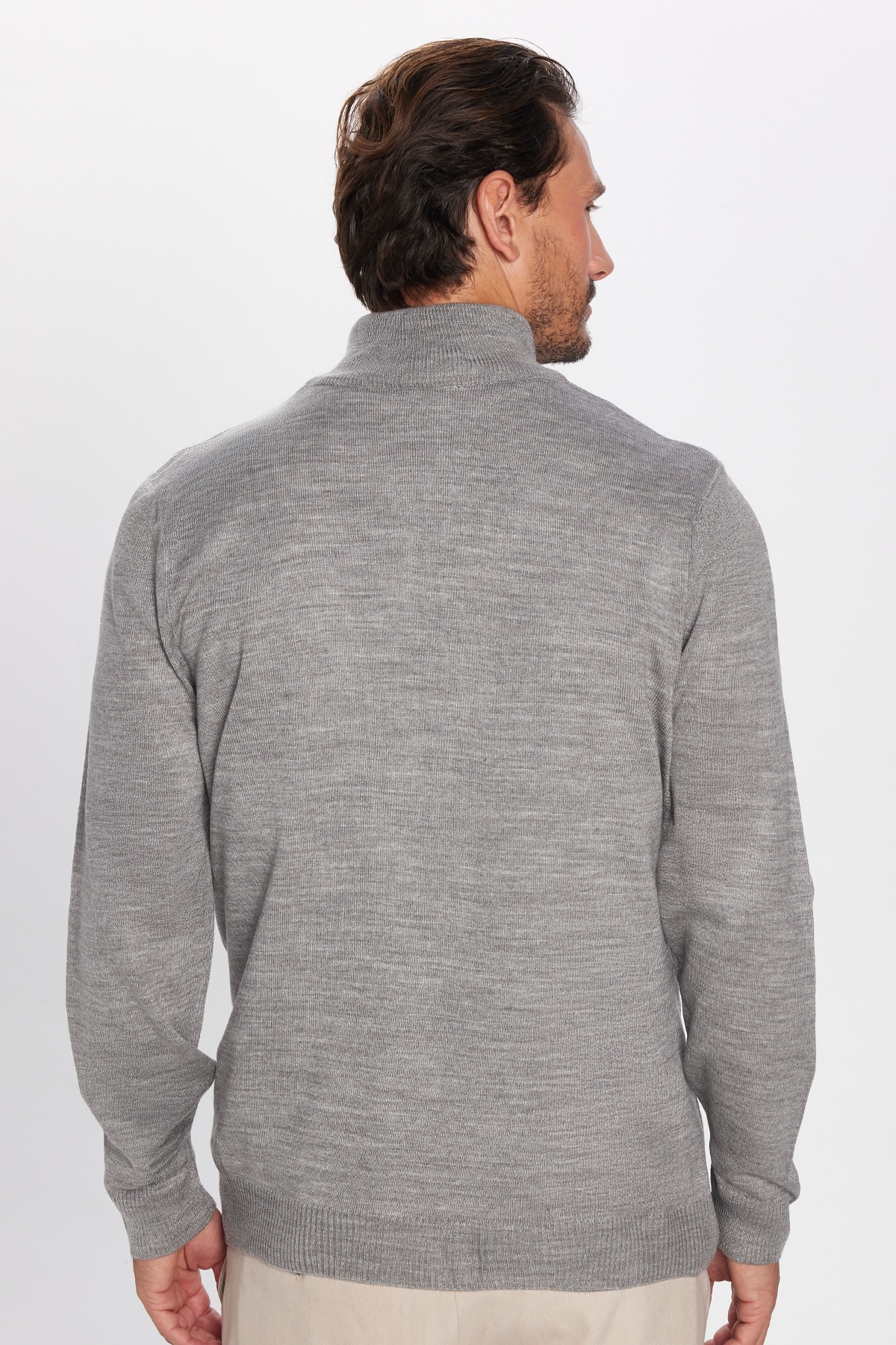 TUDORS Erkek Slim Fit Dar Kesim Gri Dik Yaka Fermuarlı Düz Hırka görsel 5
