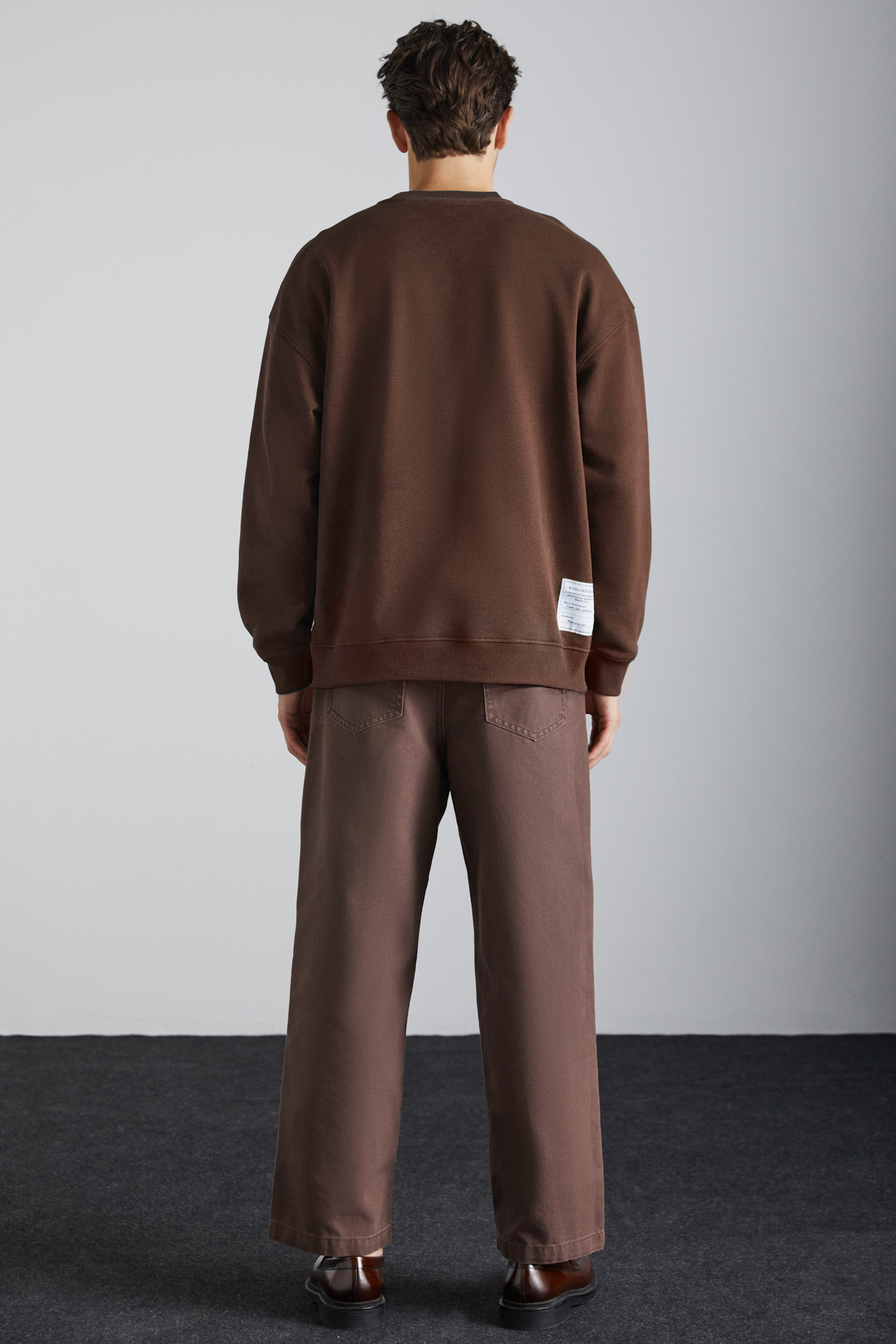GRIMELANGE Stephan Erkek Yumuşacık Kumaşlı organik Pamuklu Oversize Fit Yuvarlak Yakalı KAHVERENGİ Sweatshirt görsel 4