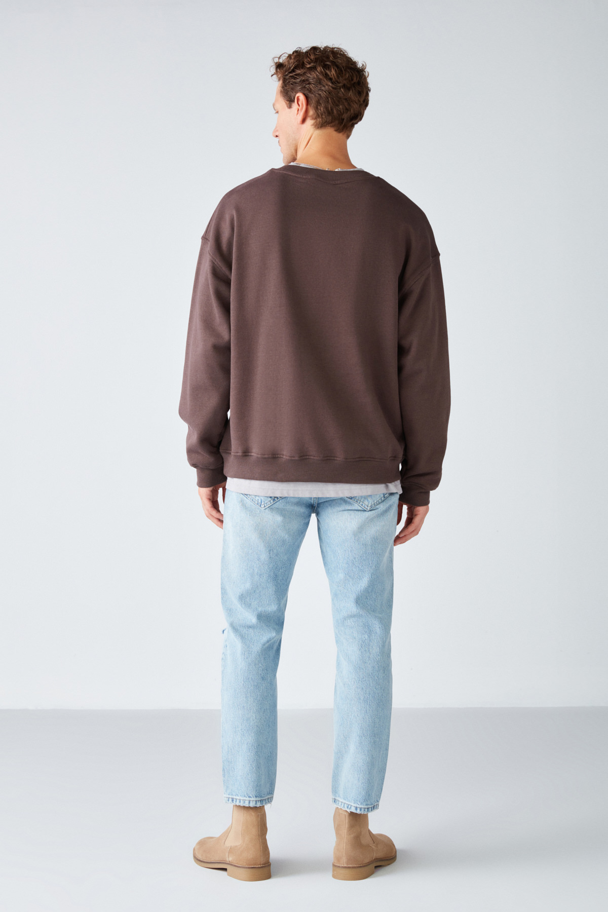 GRIMELANGE Stephan Erkek Yumuşacık Kumaşlı organik Pamuklu Oversize Fit Yuvarlak Yakalı KAHVERENGİ Sweatshirt görsel 6