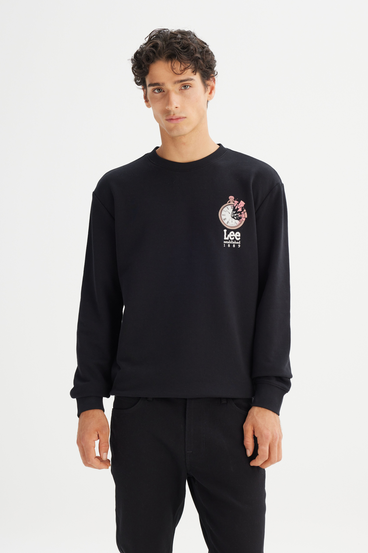 Lee Regular Fit Bisiklet Yaka Baskılı Siyah Sweatshirt