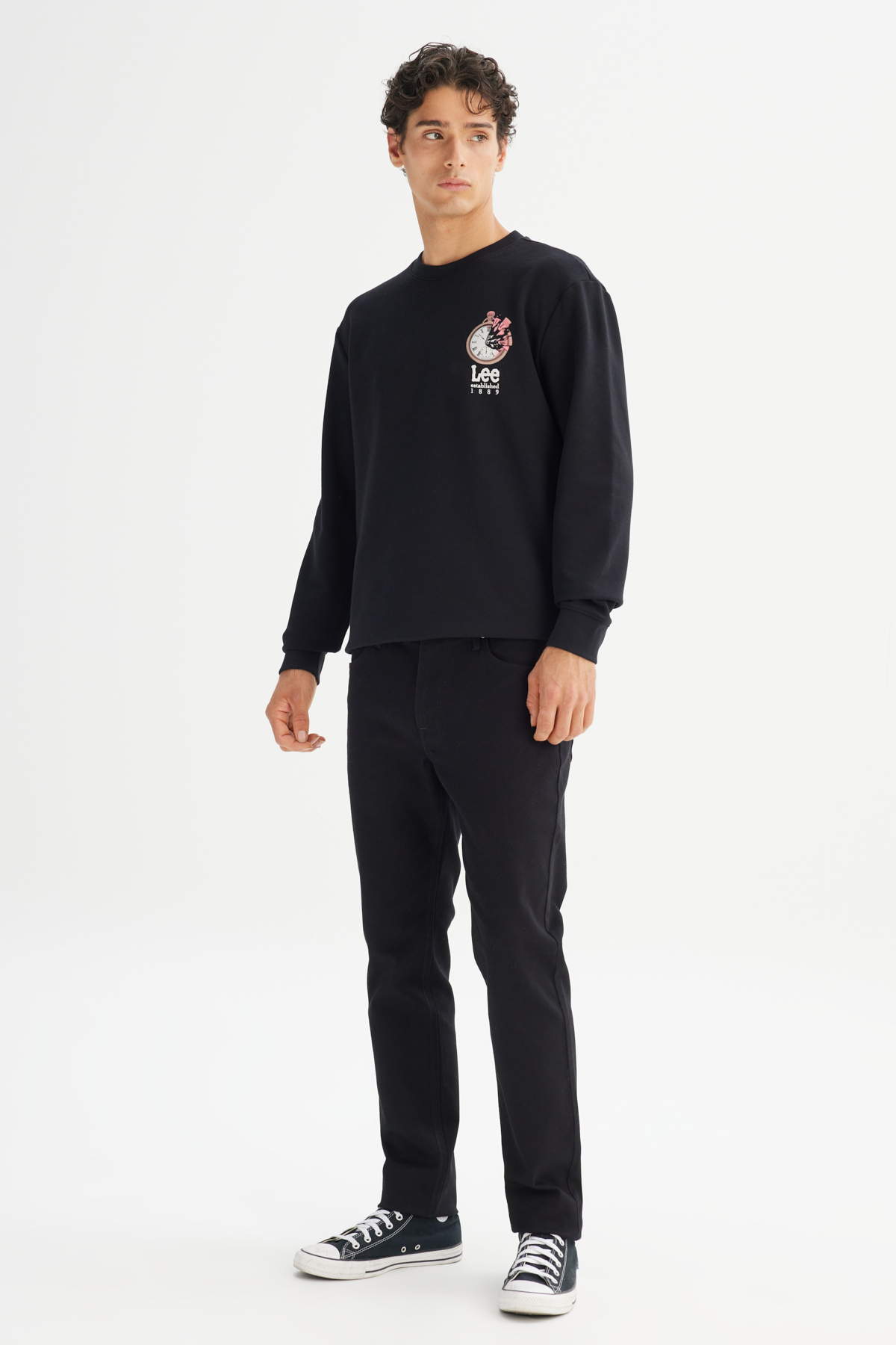 Lee Regular Fit Bisiklet Yaka Baskılı Siyah Sweatshirt görsel 2