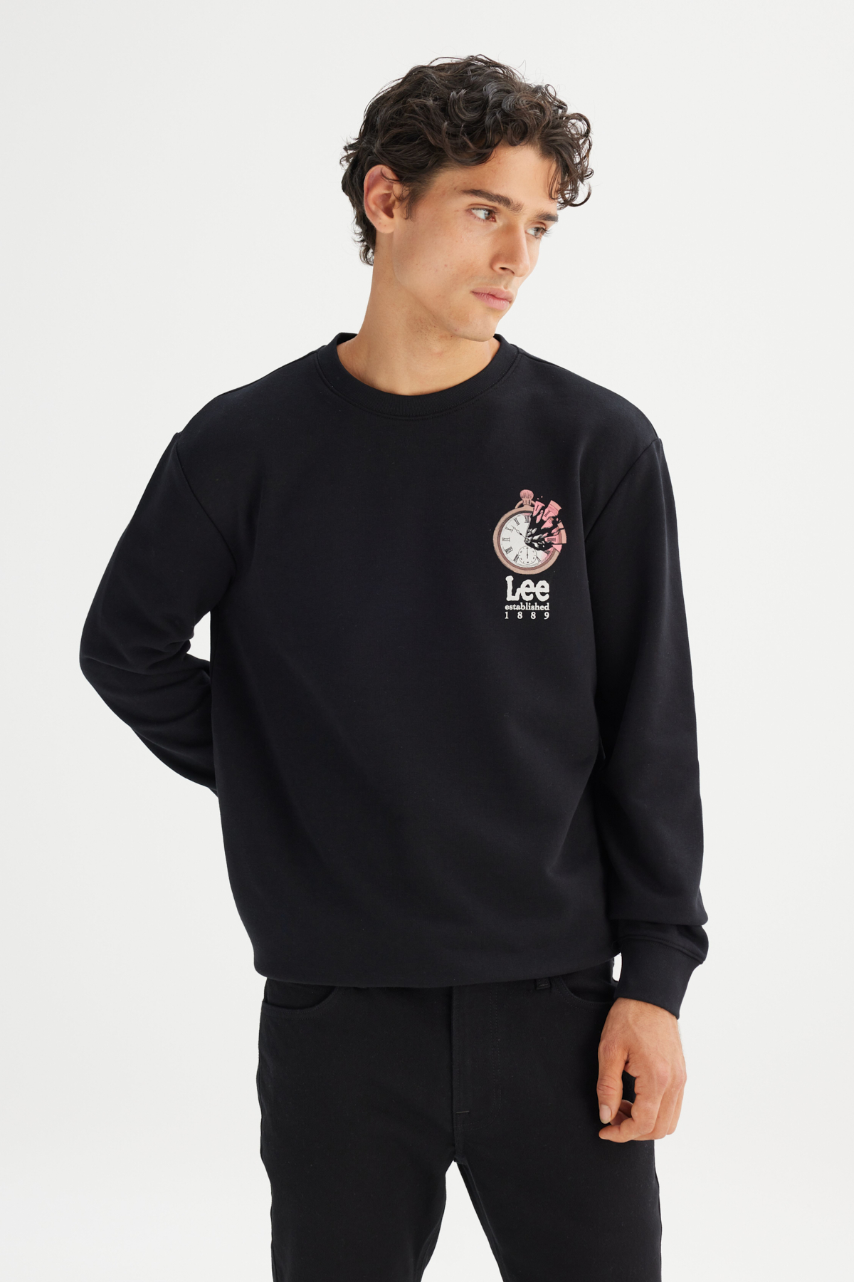 Lee Regular Fit Bisiklet Yaka Baskılı Siyah Sweatshirt görsel 3