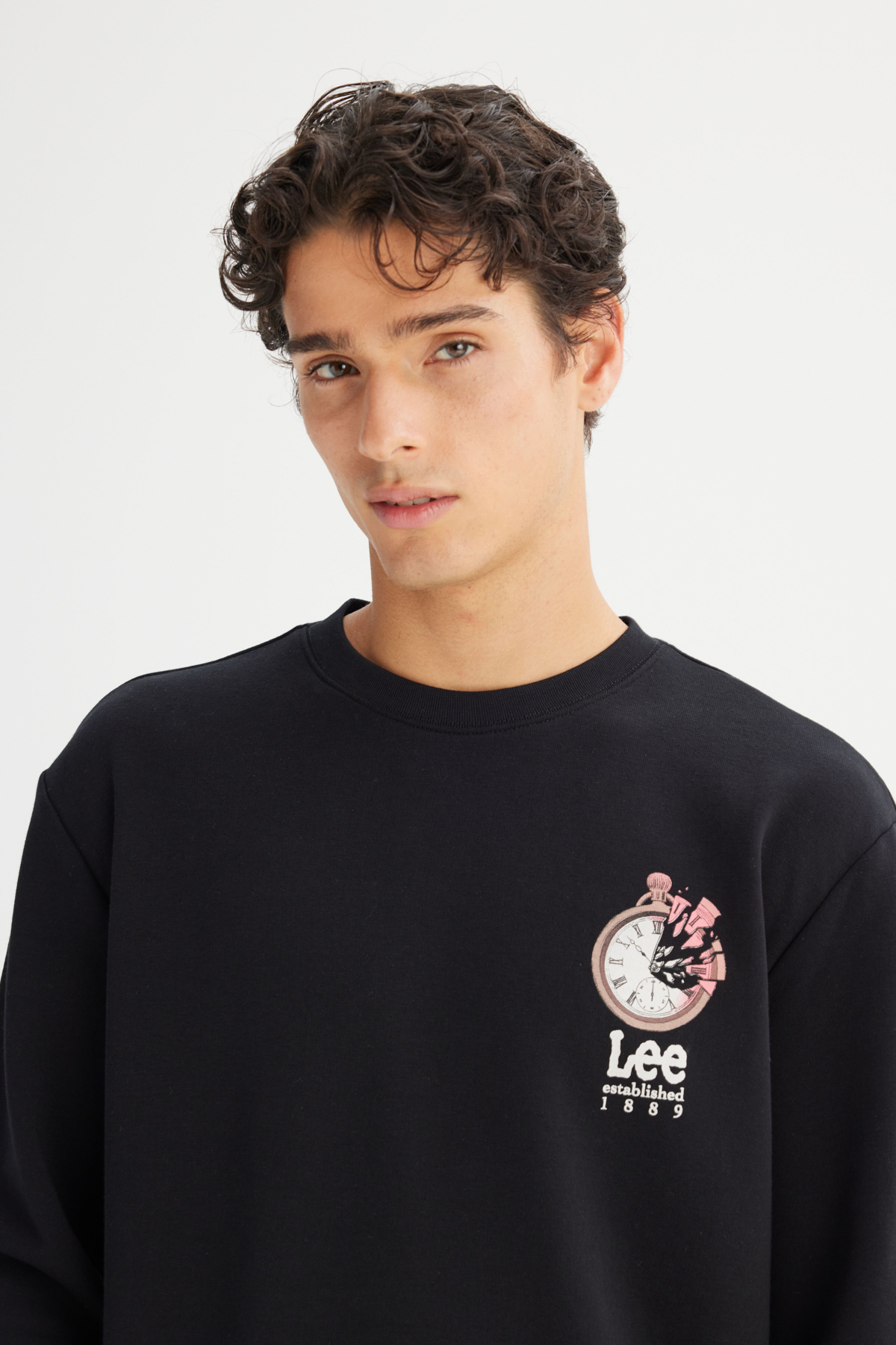 Lee Regular Fit Bisiklet Yaka Baskılı Siyah Sweatshirt görsel 4