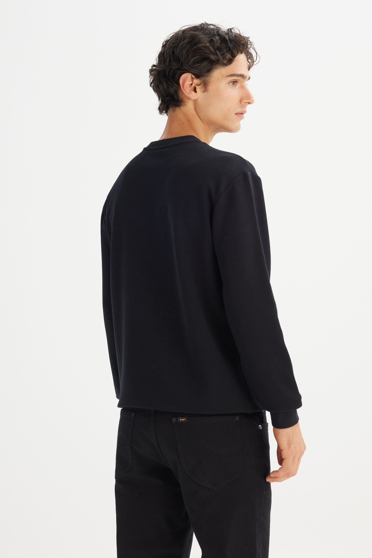 Lee Regular Fit Bisiklet Yaka Baskılı Siyah Sweatshirt görsel 5