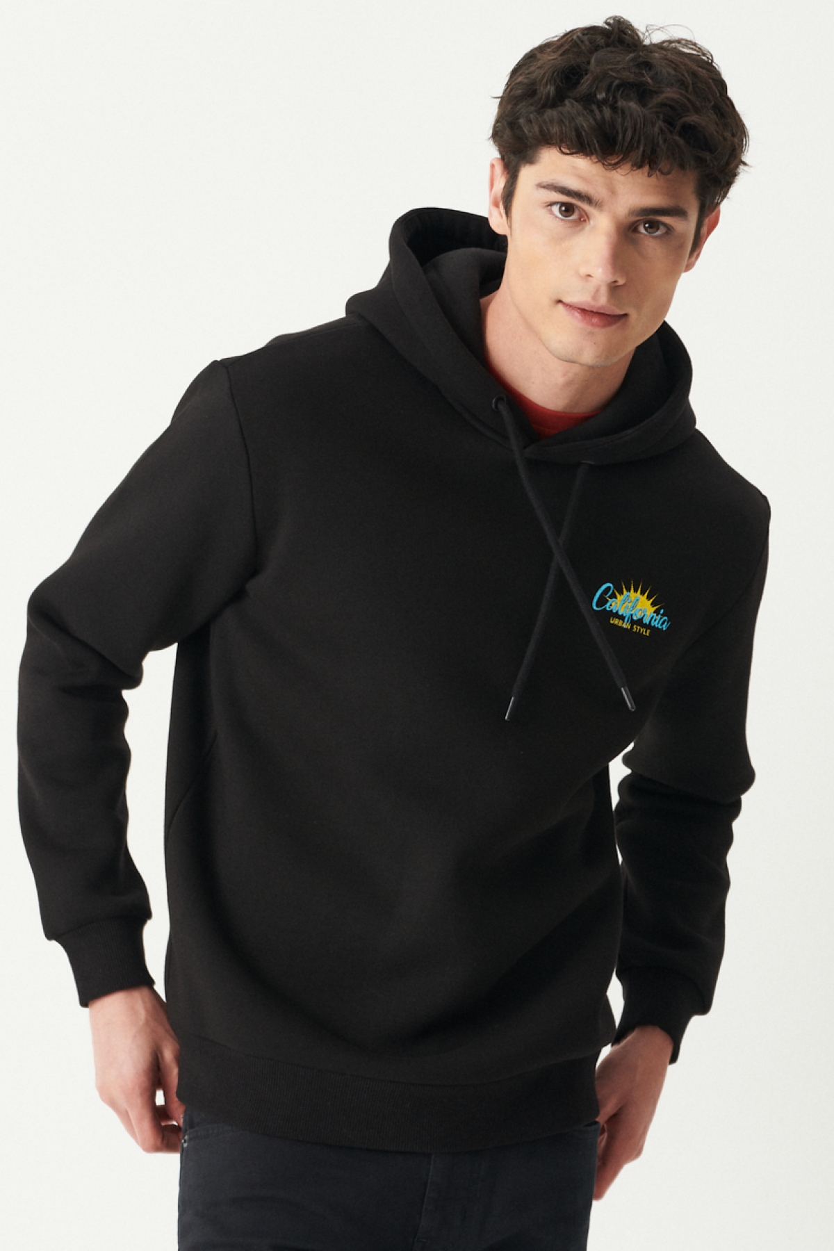 Riders by Lee Regular Fit Kapüşonlu Şardonlu Siyah Sweatshirt