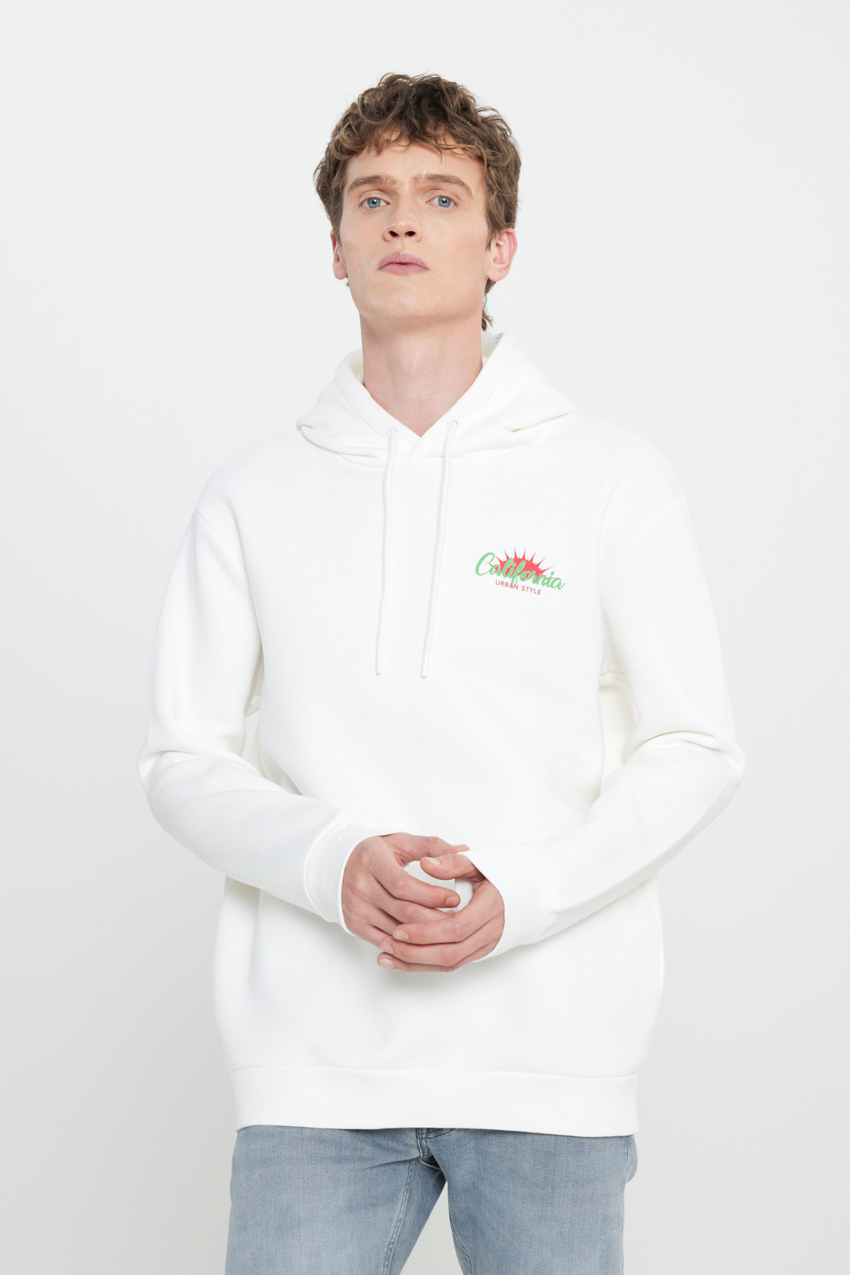 Riders by Lee Regular Fit Kapüşonlu Şardonlu Kırık Beyaz Sweatshirt