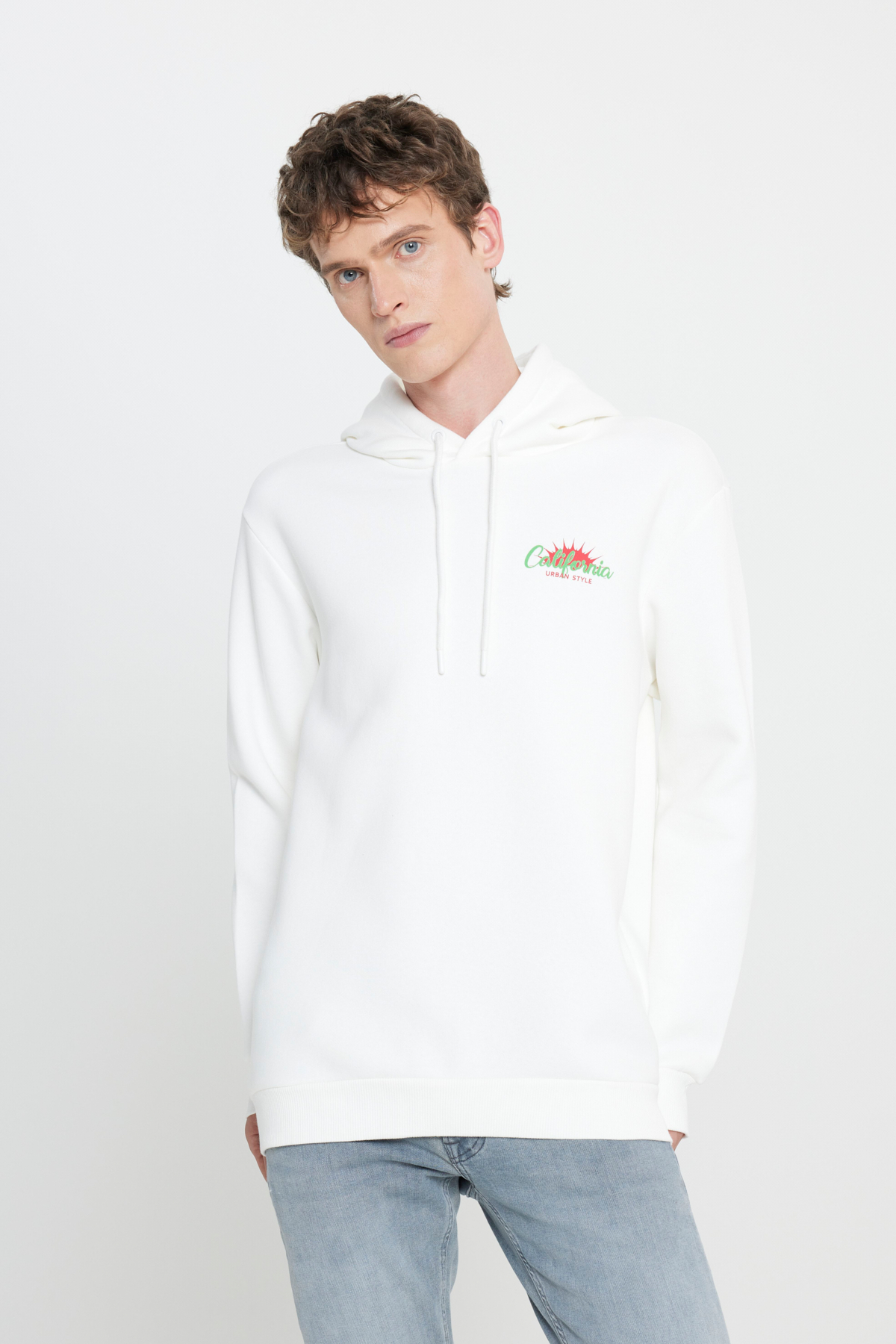 Riders by Lee Regular Fit Kapüşonlu Şardonlu Kırık Beyaz Sweatshirt görsel 2