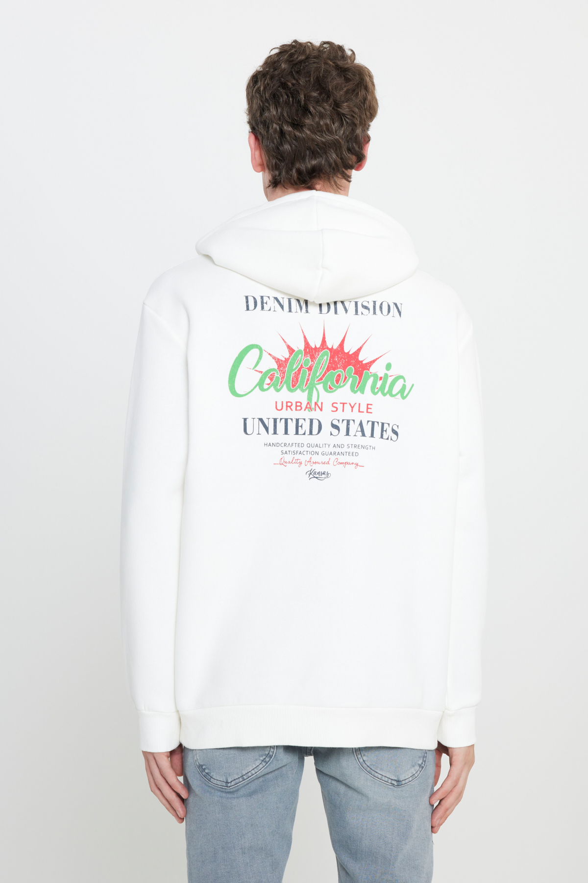 Riders by Lee Regular Fit Kapüşonlu Şardonlu Kırık Beyaz Sweatshirt görsel 4