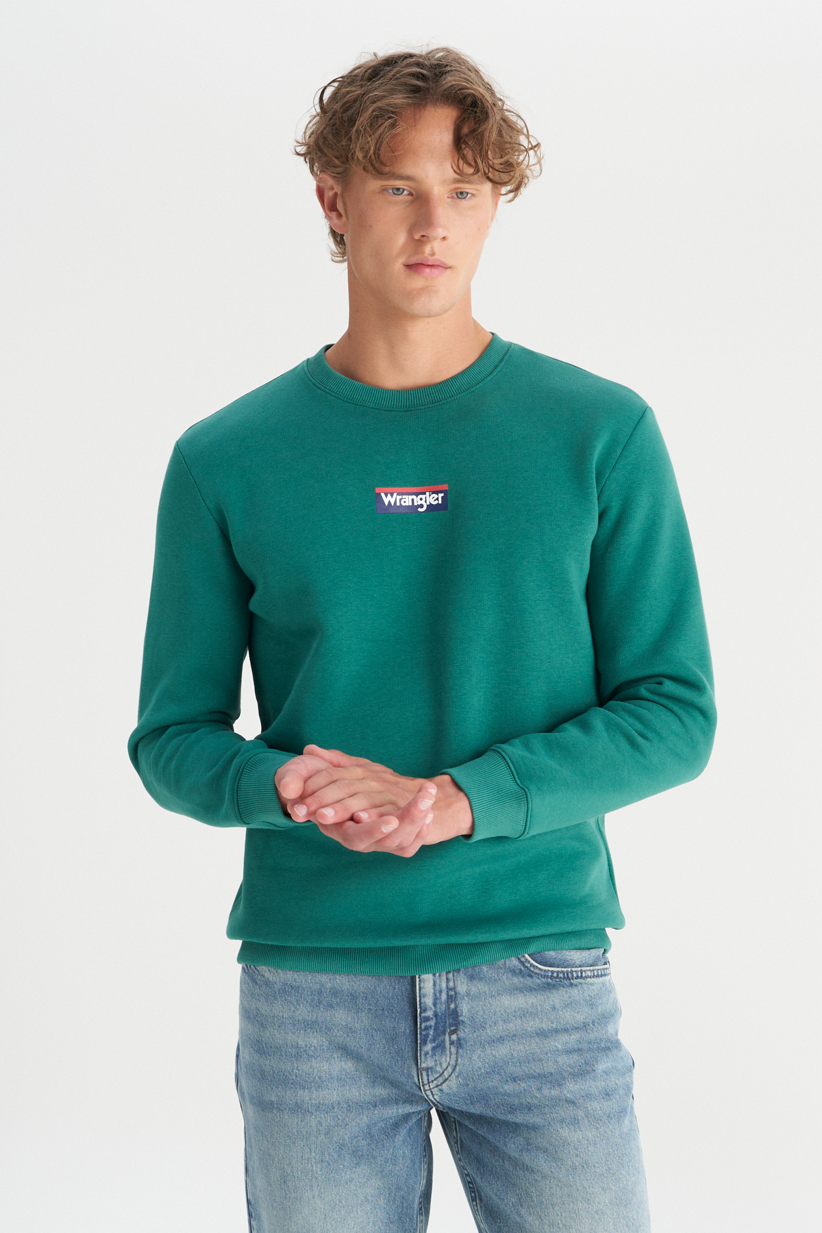 Wrangler Regular Fit Bisiklet Yaka İçi Polarlı Yeşil Sweatshirt
