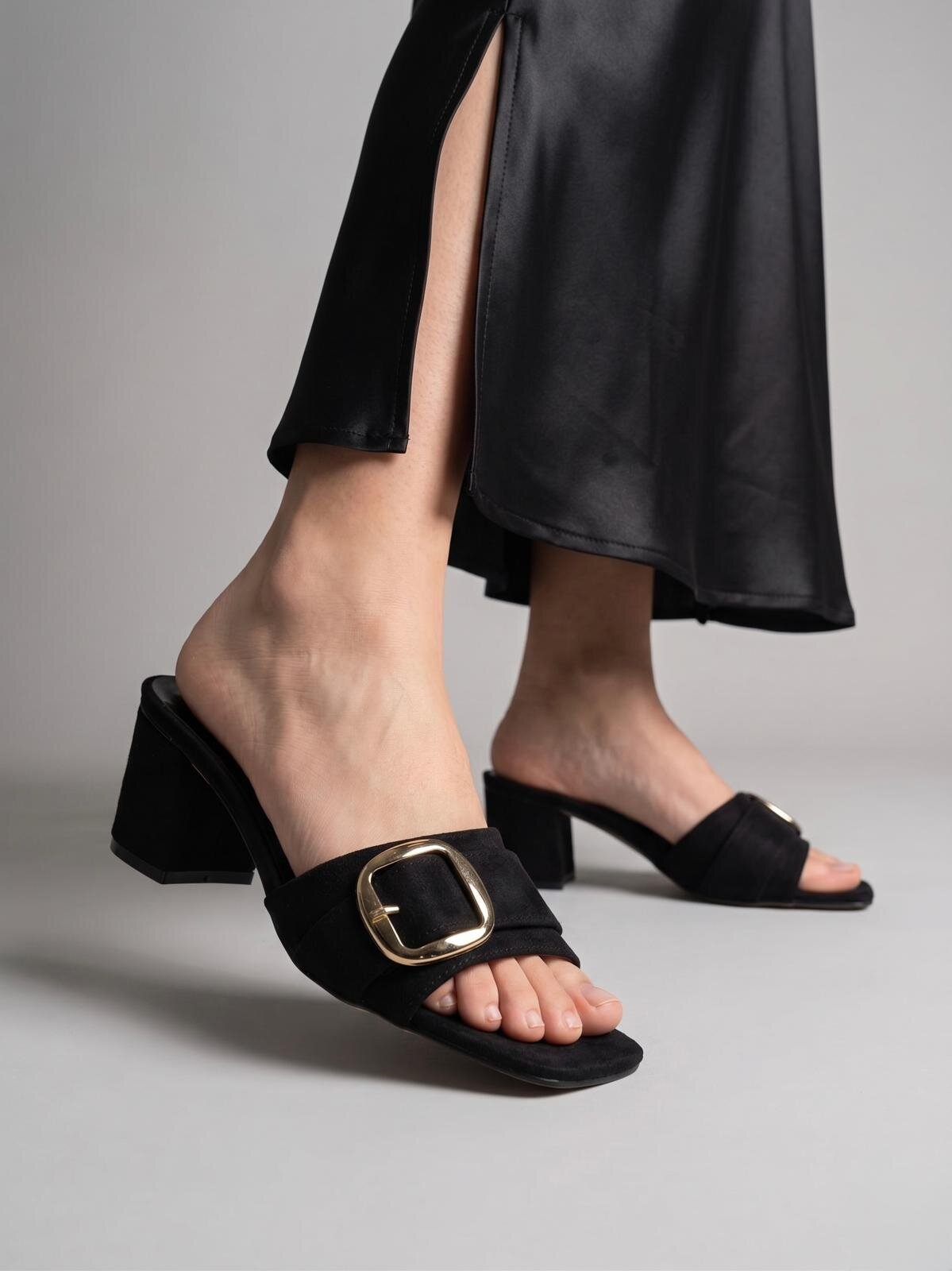 marinarosse Kadın Siyah Süet Topuklu Terlik