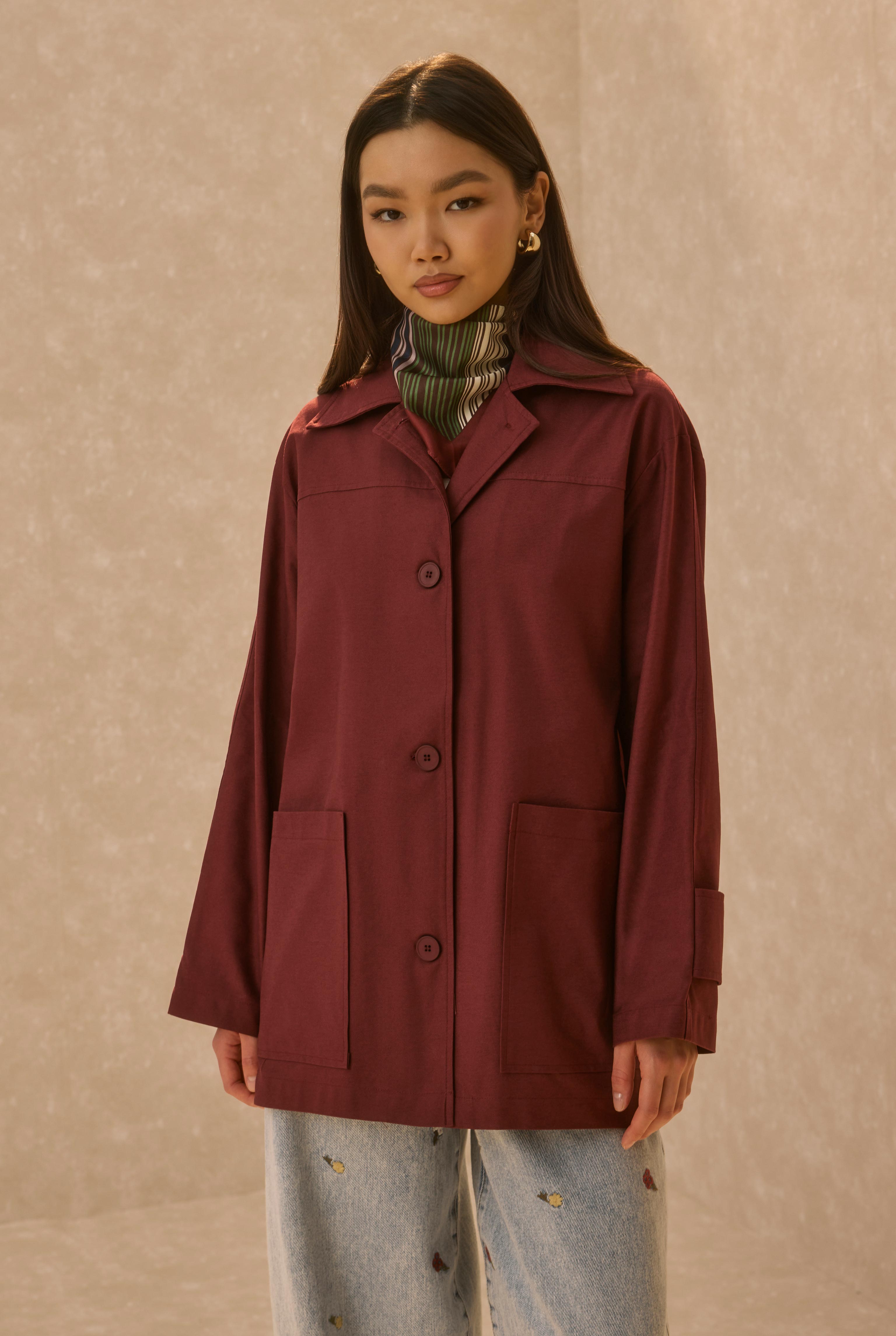 HE-QA Basic Gabardin Ceket Bordo görsel 3
