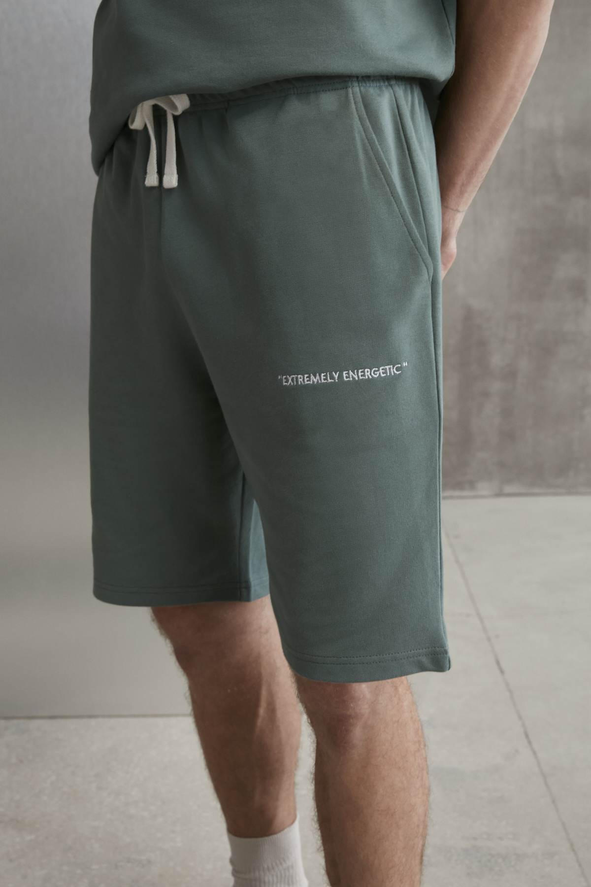 GRIMELANGE Erkek 2'Li Set Comfort Fit Rahat Kalıp Yazı Nakışlı Şardonsuz YEŞİL Eşofman Takımı görsel 5