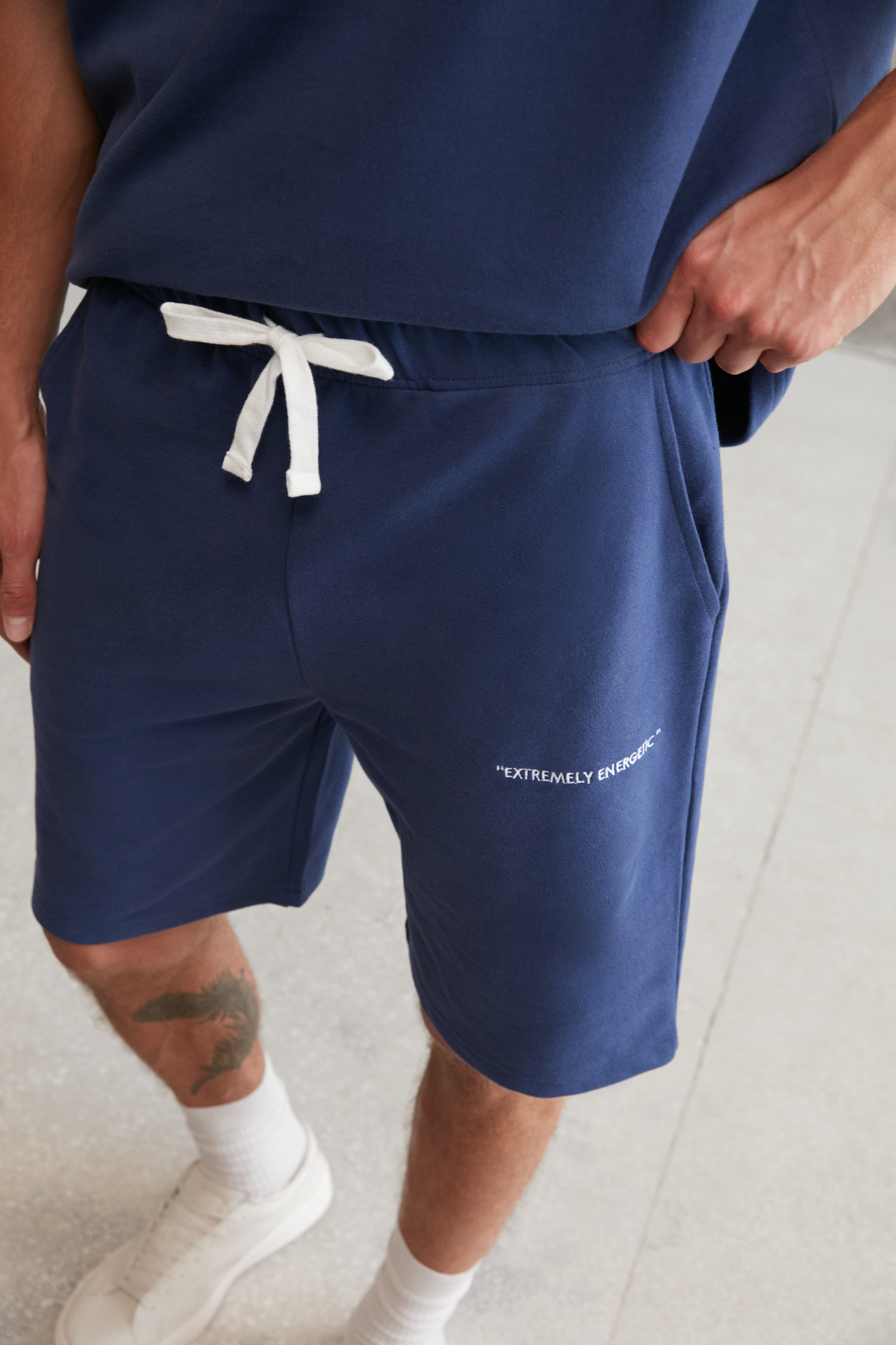 GRIMELANGE Erkek 2'Li Set Comfort Fit Rahat Kalıp Yazı Nakışlı Şardonsuz LACİVERT Eşofman Takımı görsel 6