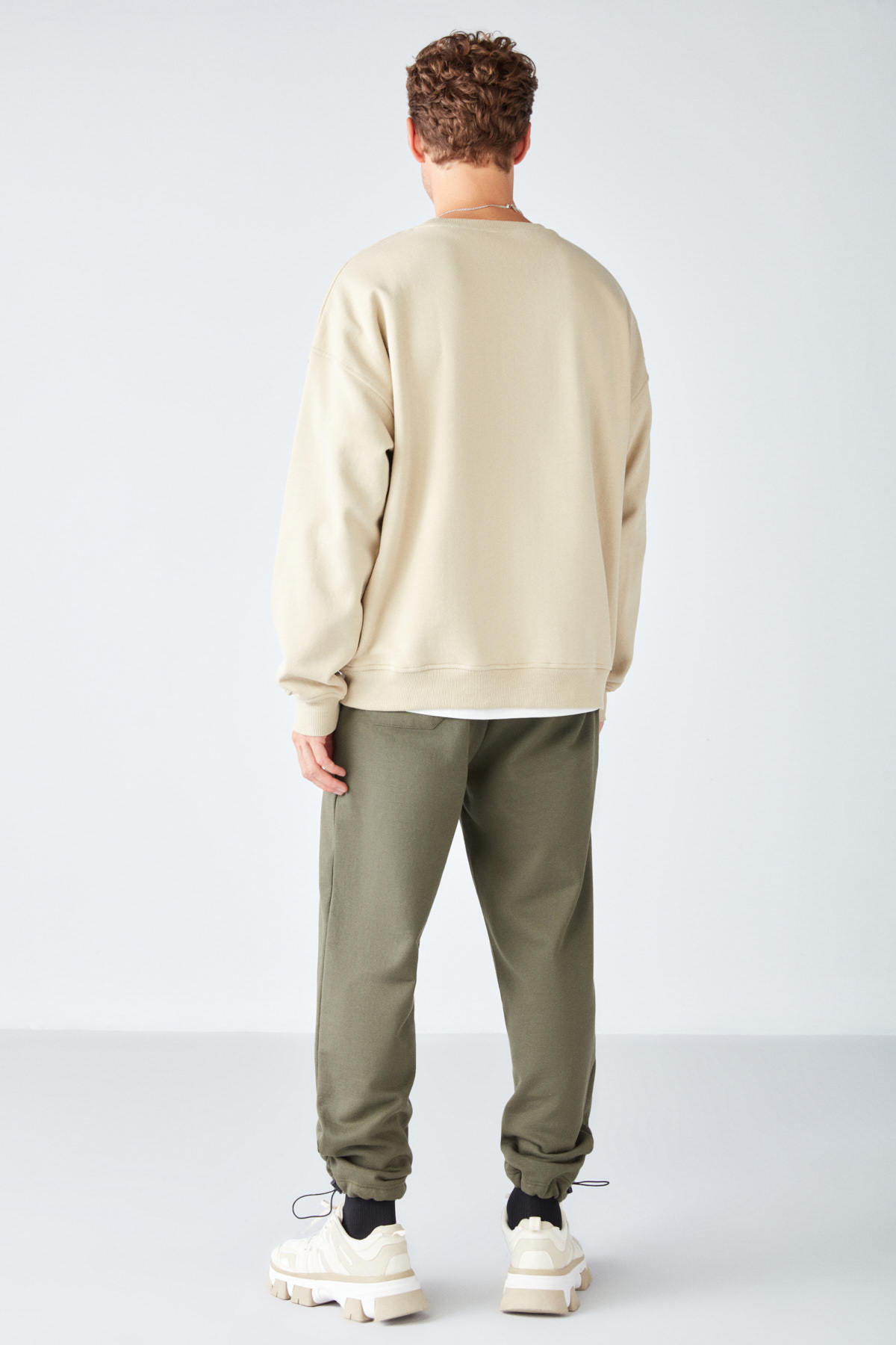 GRIMELANGE Stephan Erkek Yumuşacık Kumaşlı organik Pamuklu Oversize Fit Yuvarlak Yakalı BEJ Sweatshirt görsel 5