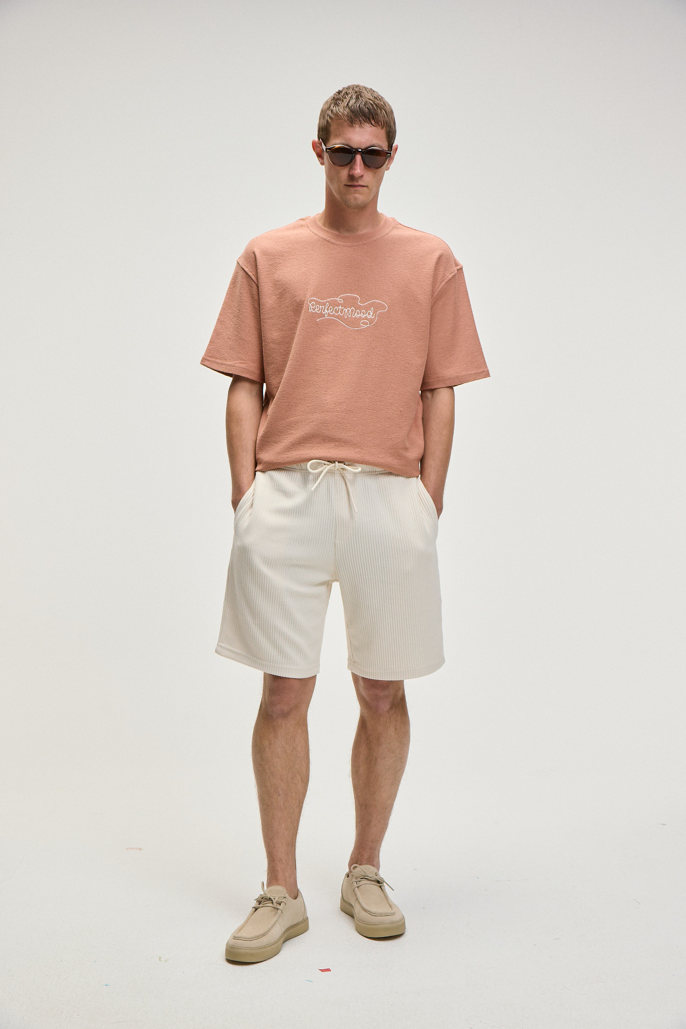 GRIMELANGE Erkek Beli Lastikli Kordonlu Yanda Çift Arkada Tek Cepli Relaxed Fit KREM Şort | Bermuda