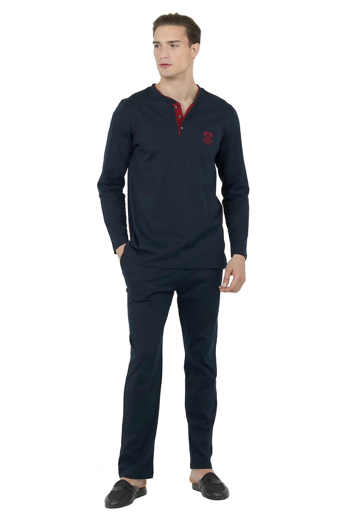 D'S damat Regular Fit Pamuk Pijama Takımı K.LACİVERT