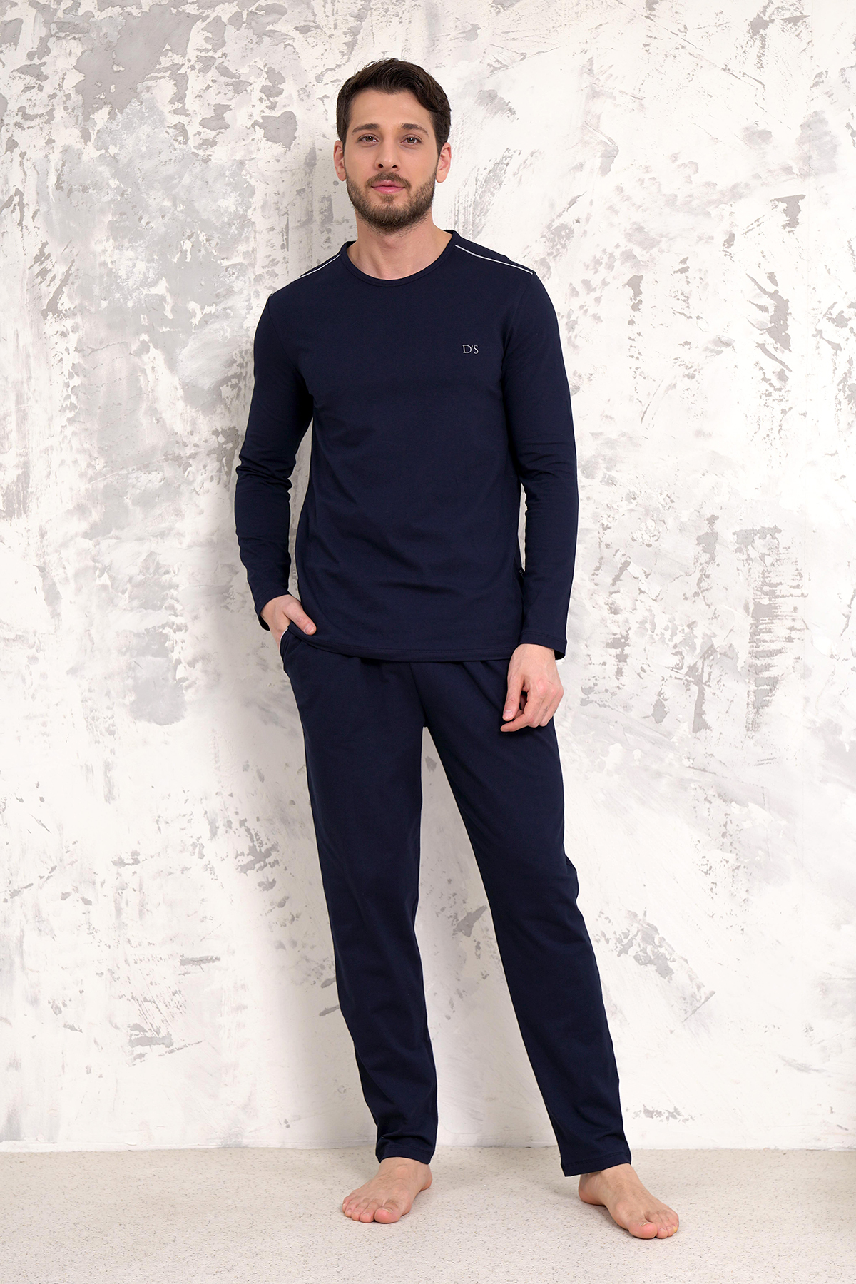 D'S damat Maschio Pamuk Pijama Takımı LACİVERT