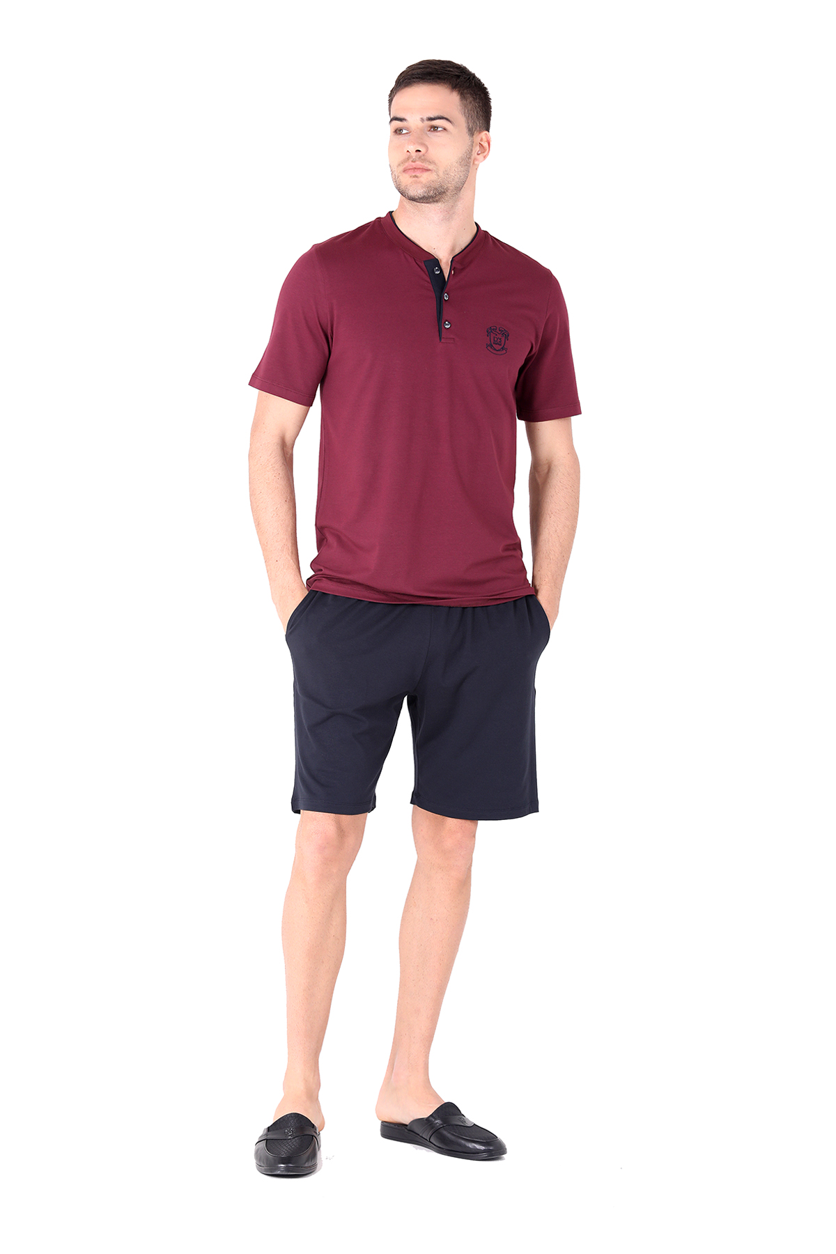 D'S damat Şort Pijama Takımı BORDO
