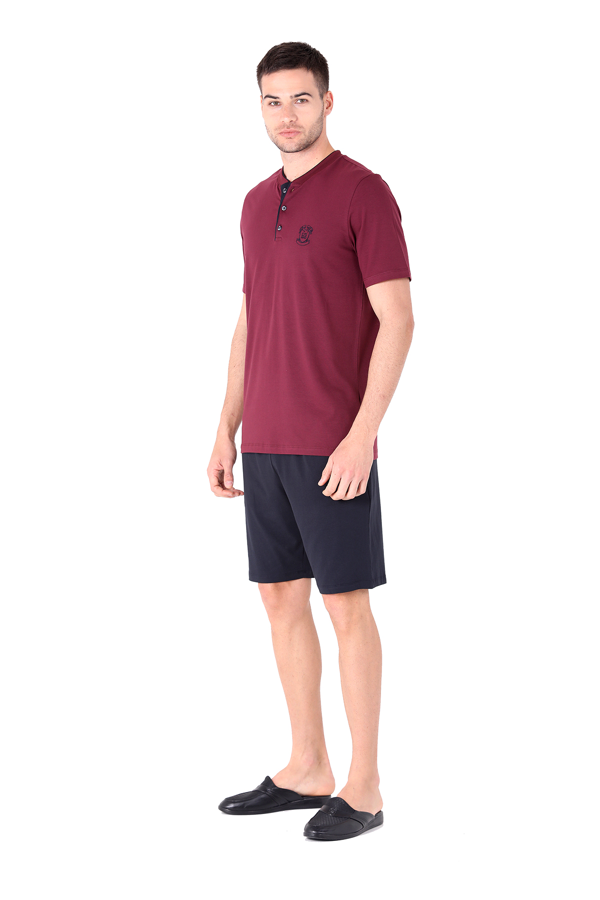 D'S damat Şort Pijama Takımı BORDO görsel 3