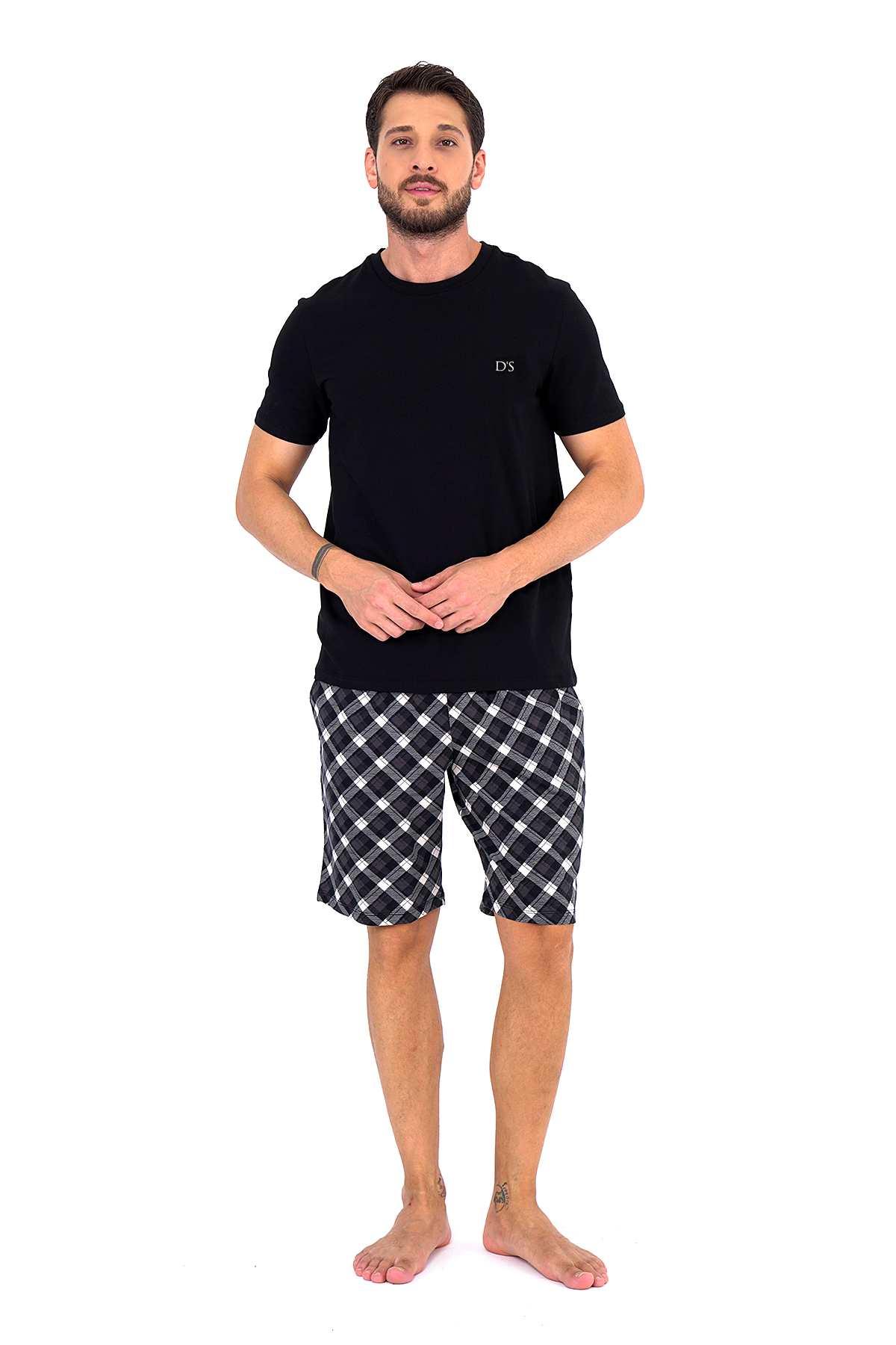 D'S damat Ekose Desen Şort Takım SİYAH görsel 4
